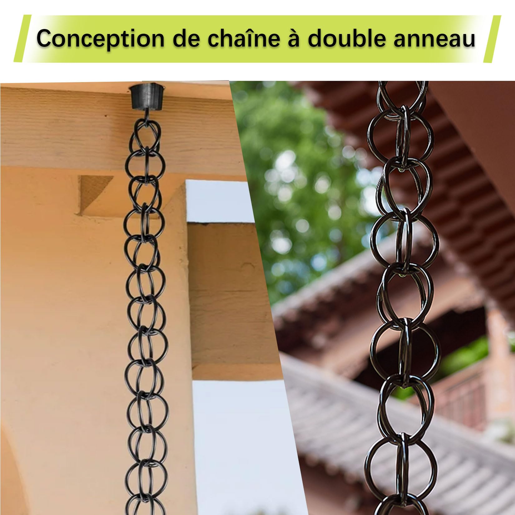 Chaine Gouttiere en Alliage D'aluminium,Chaînes de Pluie Décoratives,Gouttières à Chaîne,Meilleures Chaînes de Guidage de Pluie pour Les Fortes Pluies,pour Toit,Jardin,Abri,Terrasse 1.2m(4ft) Noir