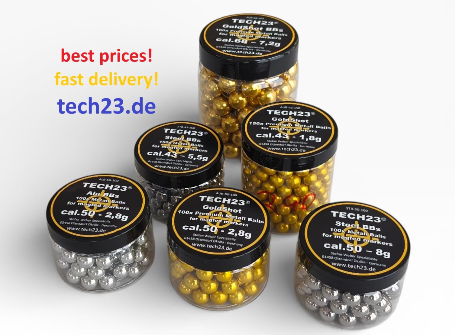 TECH23 100x Steel BBS Cal.50 Stahlkugeln 12,5mm Chromstahlkugeln Ideal für HDR50, HDP50 und Andere Starke T4e Markierer Kaliber 50