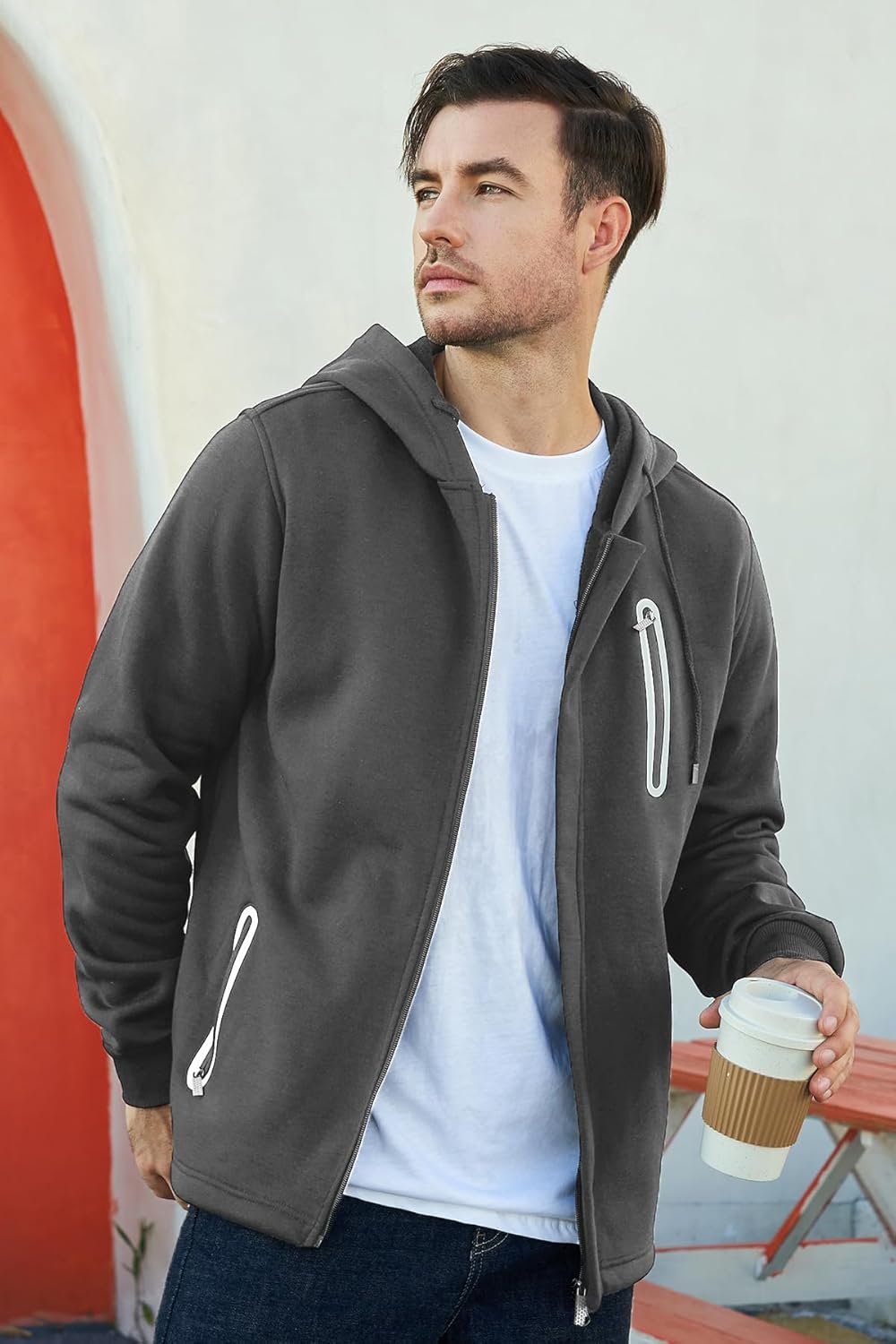 Hoodies for Men Casual Long Sleeve Mens Zip up Hoodies Hooded Fleece Sweatshirts with Pocket - Image 2