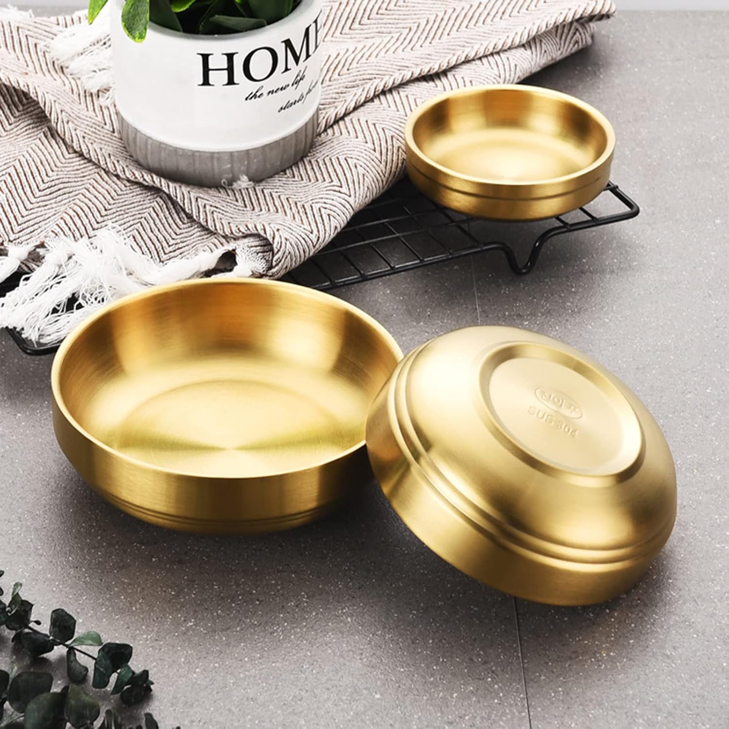 4 Pack Gold Stainless Steel Soy Sauce Dish, Double Deck Dipping Pinch Bowls, Small Condiment Seasoning Dip Bowls, Mini Metal Ramekins Cups for French Fries Spice Sushi Serving, 3.5oz