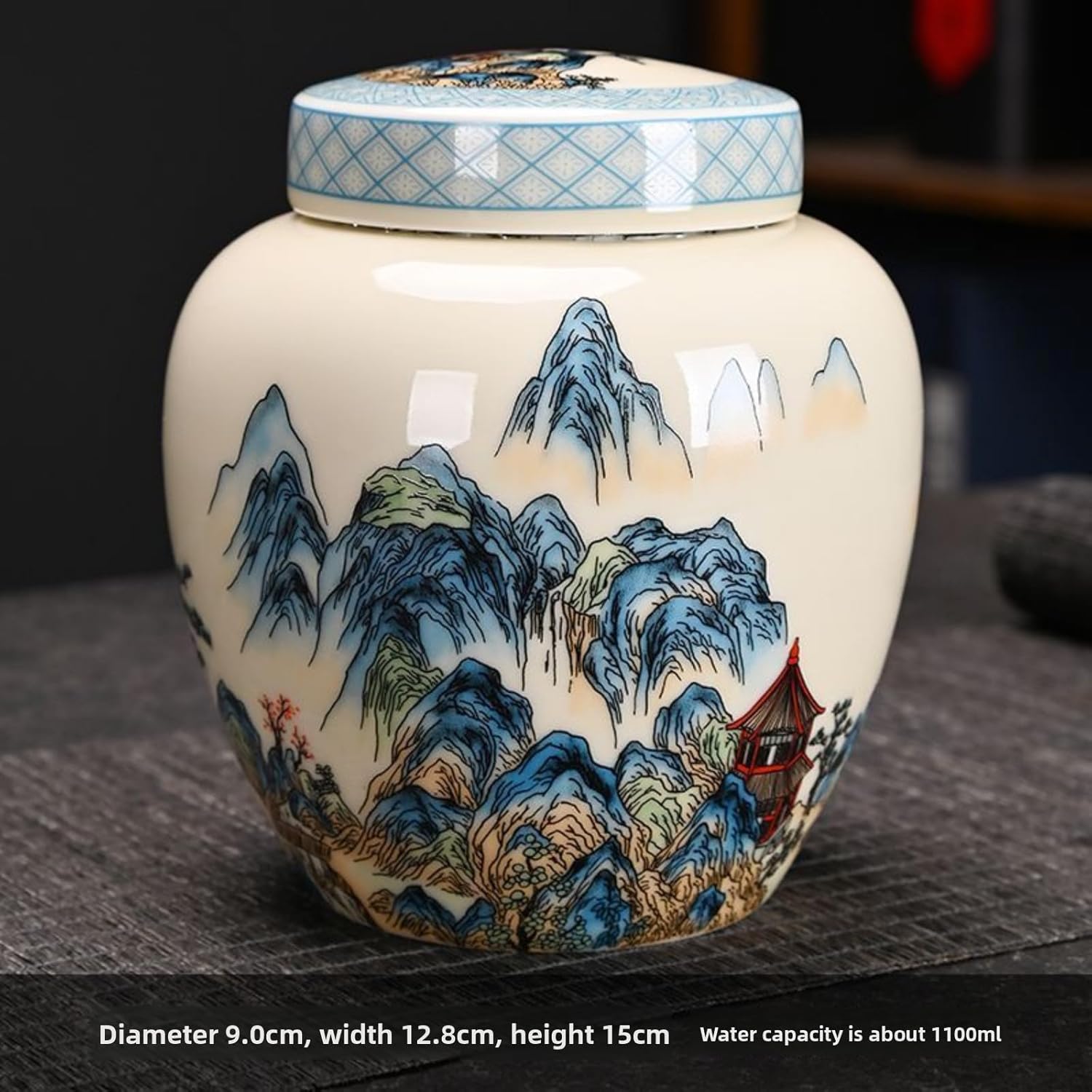 Ceramics Tea Canister, 1100ml 33oz, Storage Jar Chinese Kung Fu Tea Set Accessories