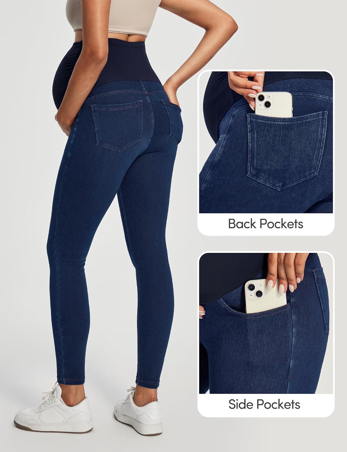 IUGA Stretchy Maternity Jeans Over Belly Skinny High Waisted Maternity Pants for Work with Pockets Comfy Maternity Clothes - Image 4