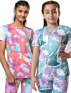 UMILDO Girls Activewear Printed T-Shirts Pack Of 2 Breathable Stretch Quickdry (4-14 Yrs) Price In India