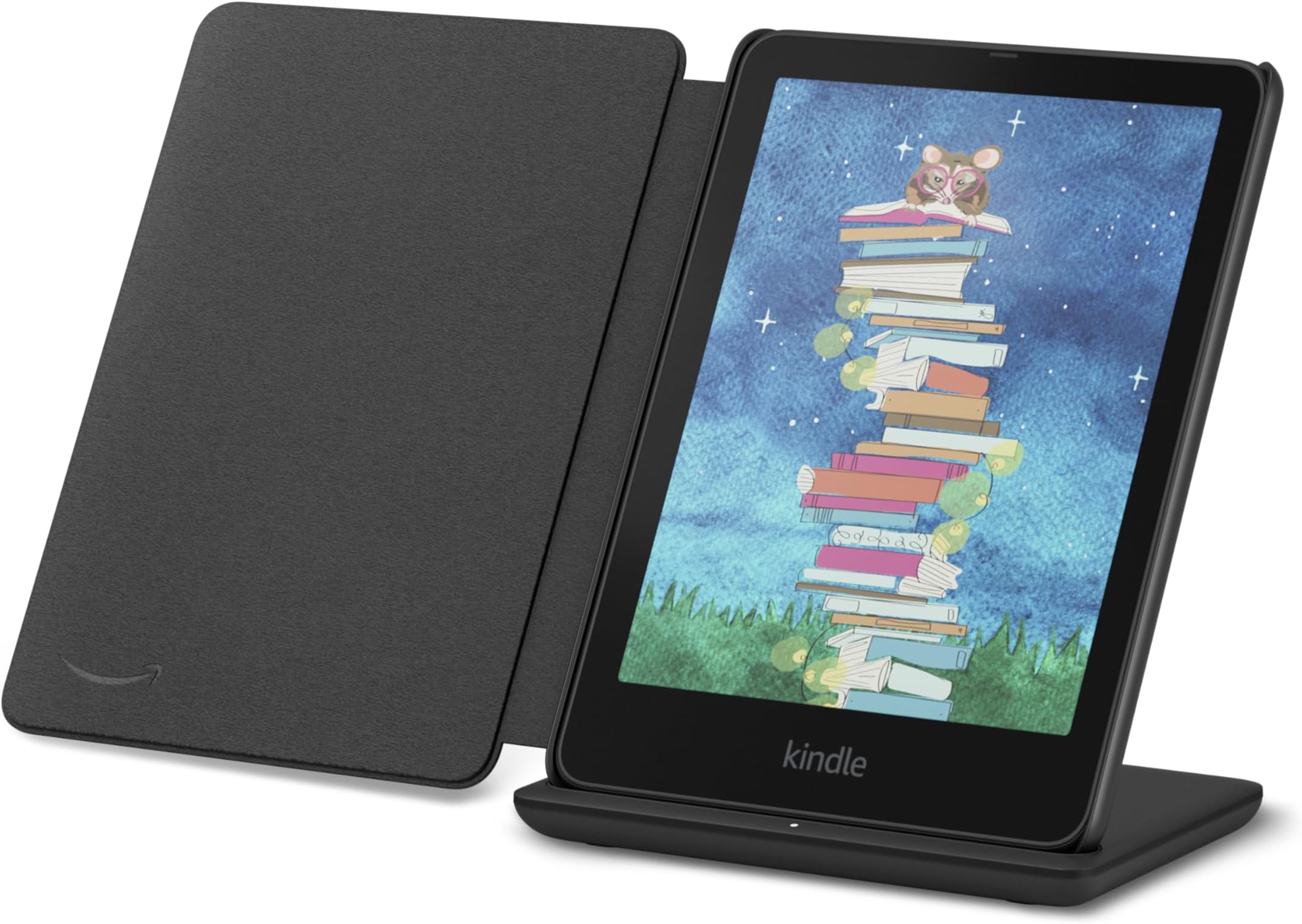 Introducing Amazon Kindle Colorsoft Signature Edition Essentials Bundle including Kindle Colorsoft Signature Edition (32GB)- Black, Premium Leather Cover-Walnut and Wireless Charging Dock