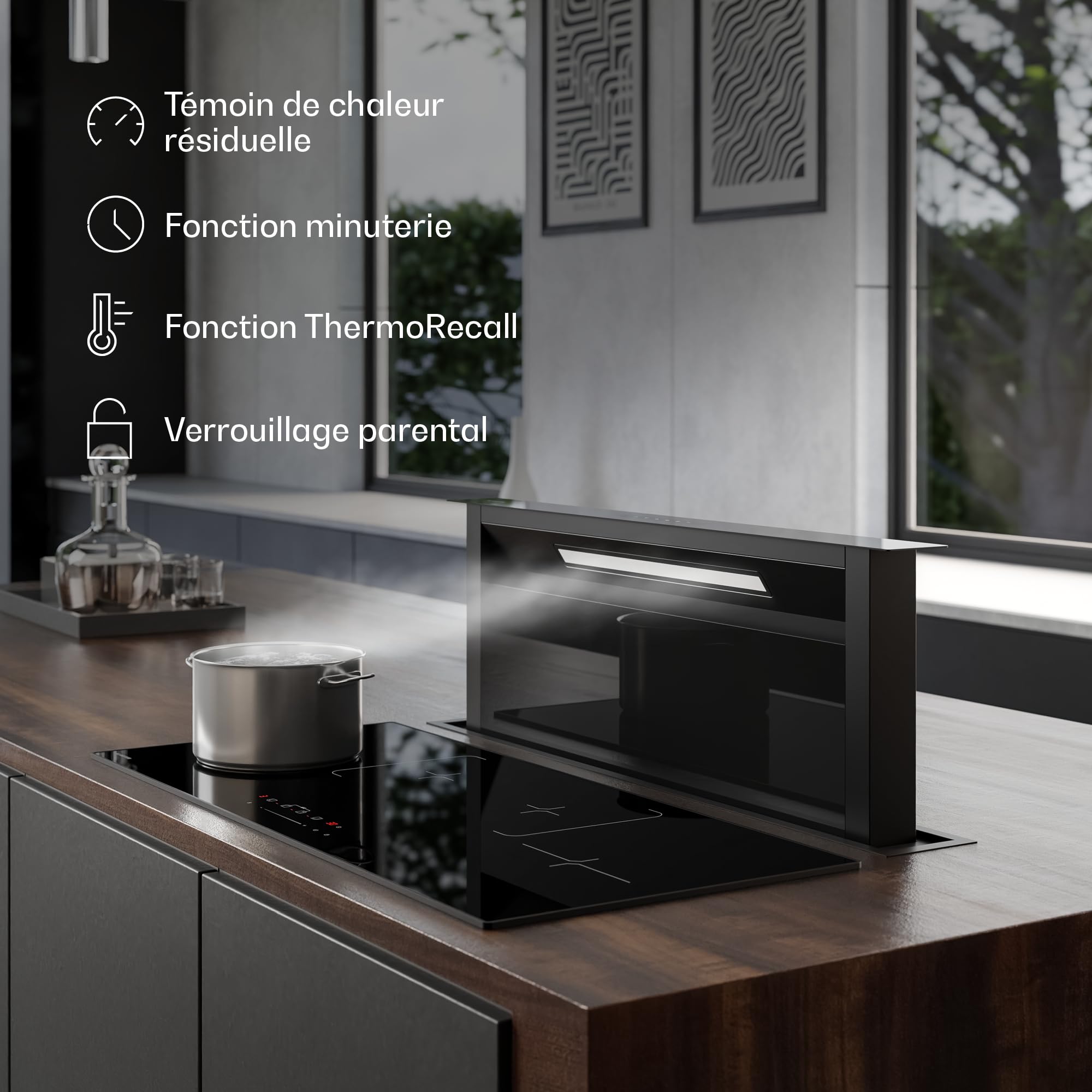 Klarstein Velaire Plaque Induction 90cm 4 Zones 7000W Boost Curseur Tactile Minuterie Sécurité Enfants Verre Céramique Encastrable Noir