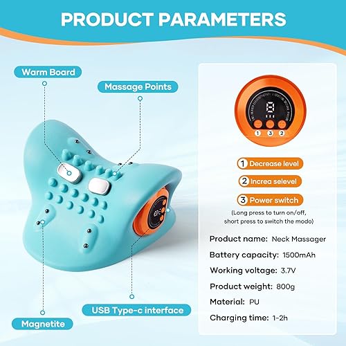 Miniatura 4 de Almohada masajeadora de cuello portátil, masajeador Shiatsu 3 en 1 con control remoto, modos de calor/vibración/tejido profundo para