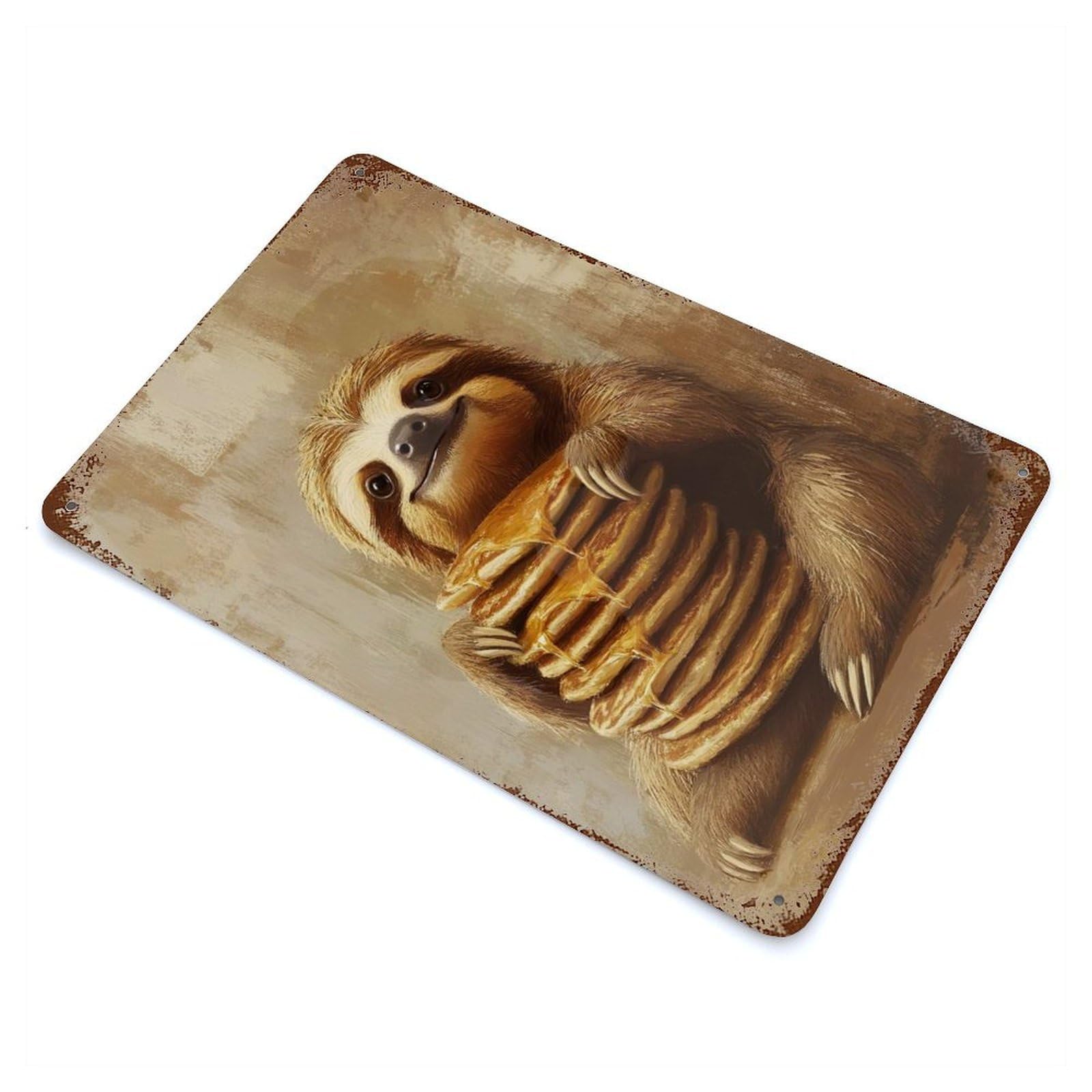 Cute Sloth with Pancakes Vintage Metal Tin Sign 11.8"x7.9", Industrial Home Decor for Garage, Pub Or Kitchen