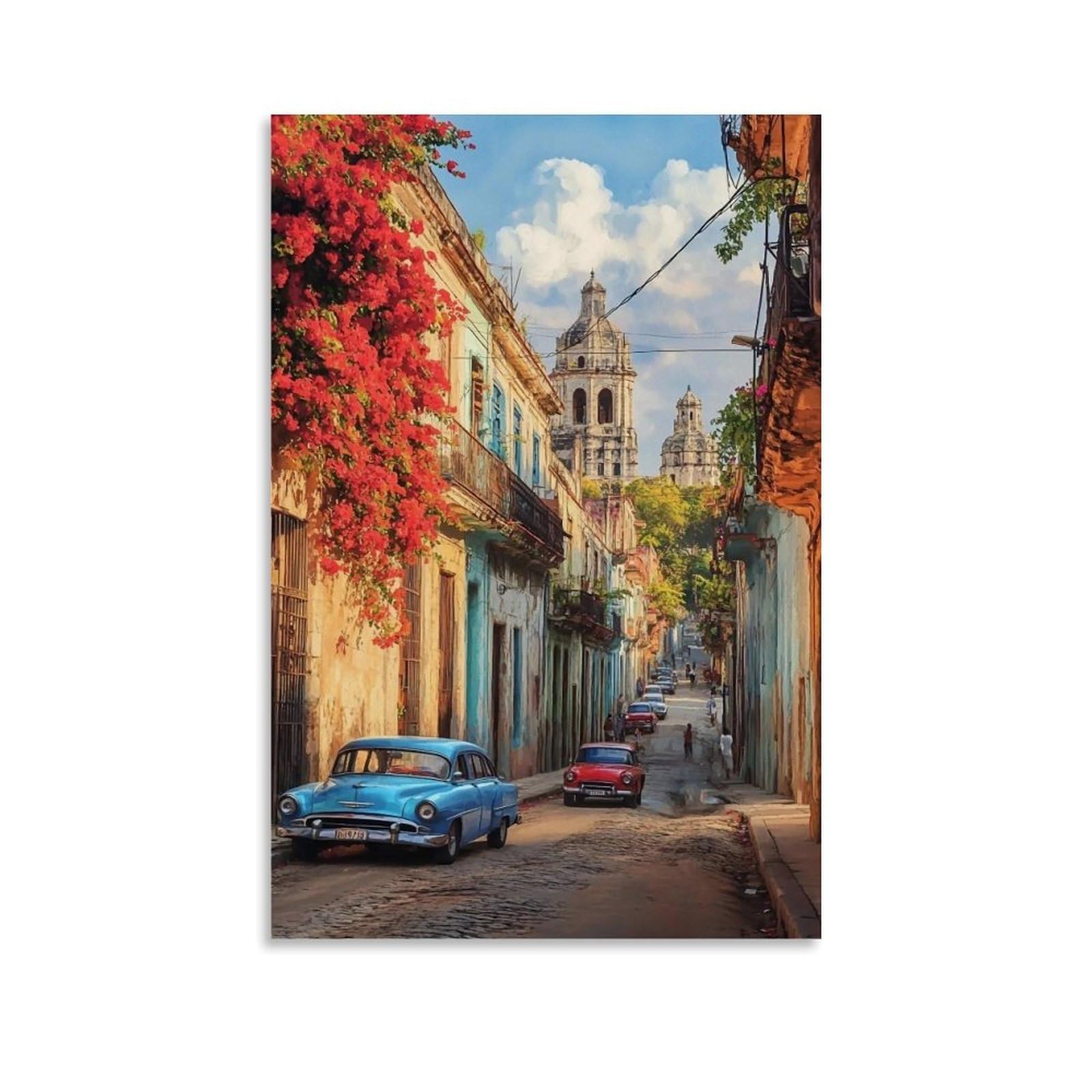 HUERYRYHY Havana Bougainvillea Street 02 Poster Wall Art Canvas Vintage Aesthetic Painting Decor for Rooms 24x36inch Unframe-style