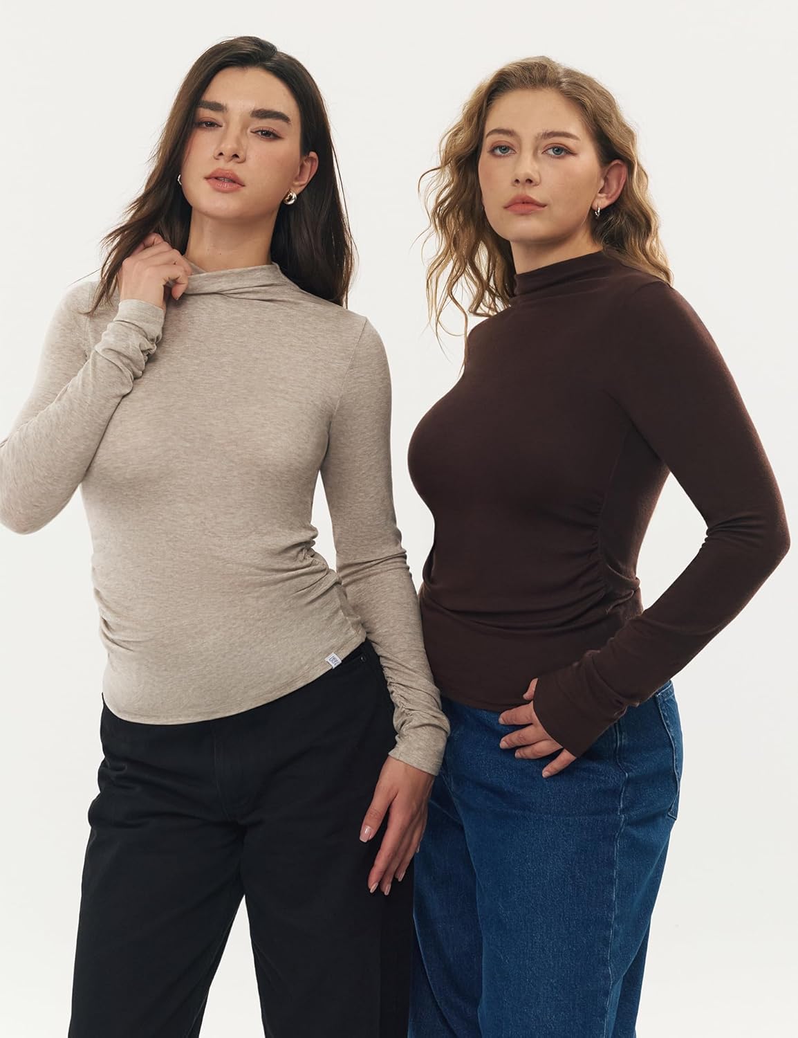 Women's Mock Turtle Neck Long Sleeve Shirts Merino Wool Knit Tops Fitted Slim Fit Basic Tees Cozy Embrace Collection - Image 5