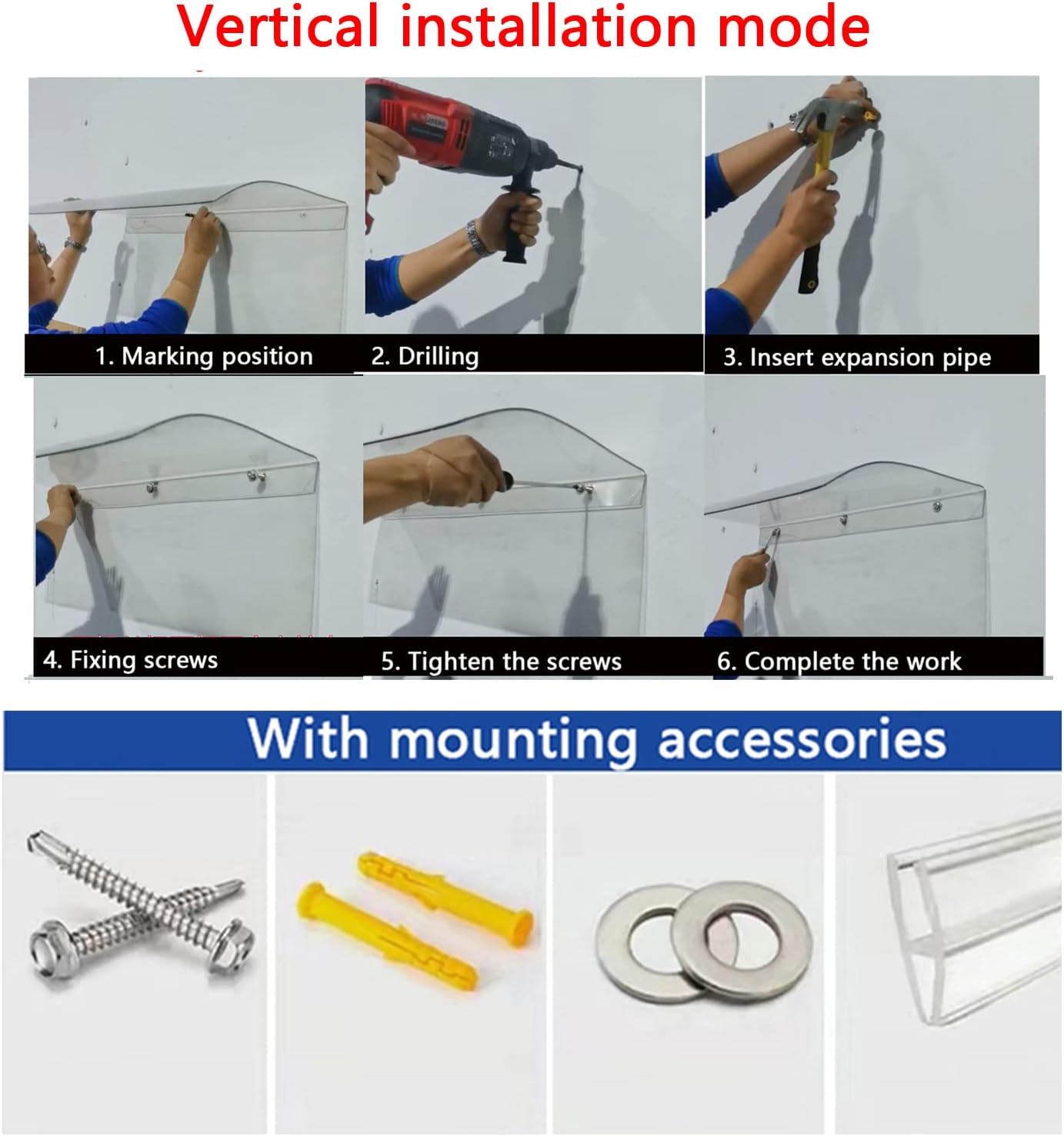 Invisible Front Door Canopy Outdoor Awning,Uv Rain Snow Protection Polycarbonate Cover,Window Rain Shelter Cover Garden Canopy,Door Awning Canopy Easy to Assemble (40x240cm/16 x94)