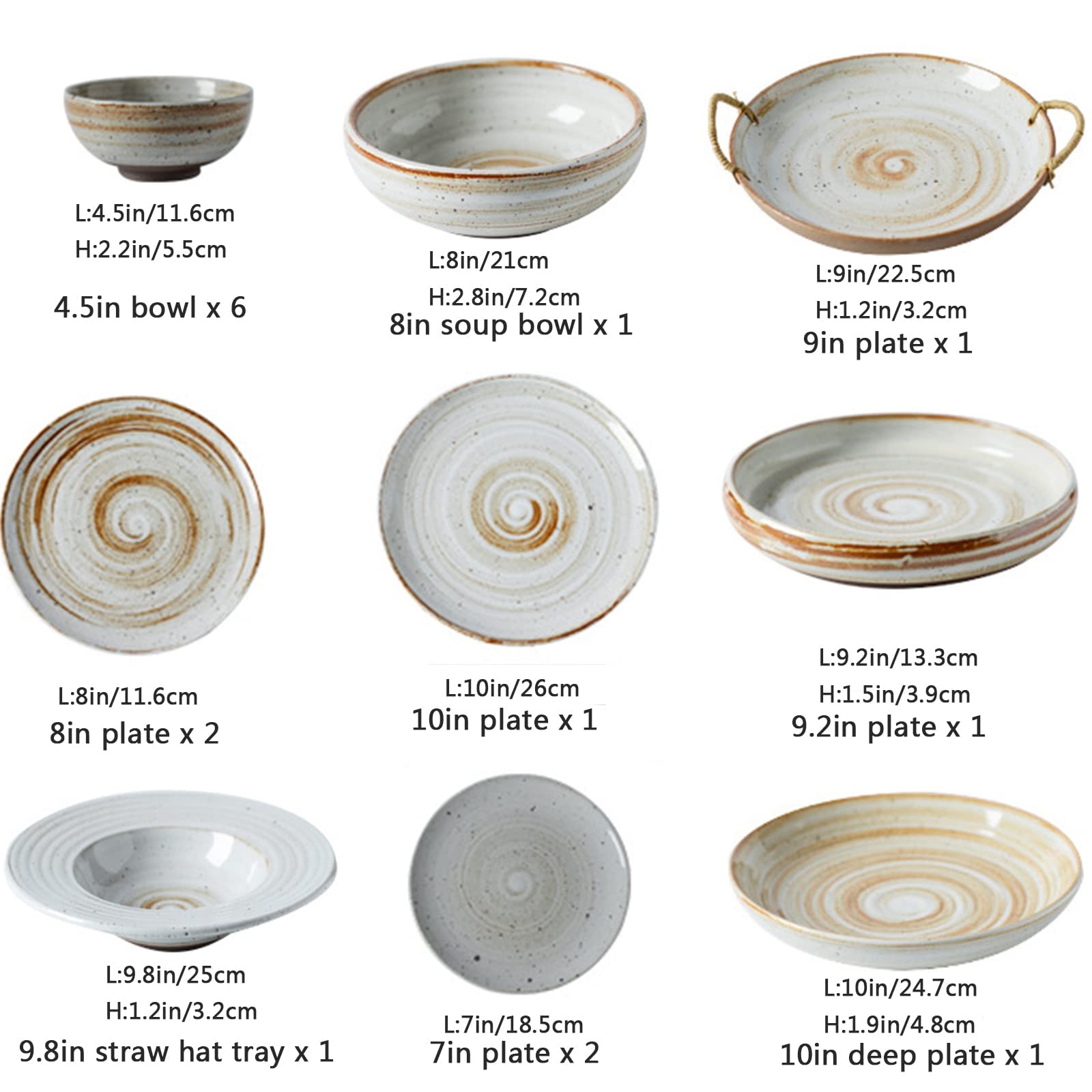 Zestawy obiadowe, Zestawy porcelanowych misek i talerzy, Zestaw ceramicznych naczyń obiadowych Retro, 16 szt. Zestaw naczyń kamionkowych Zestaw kombinowany zastawy stołowej