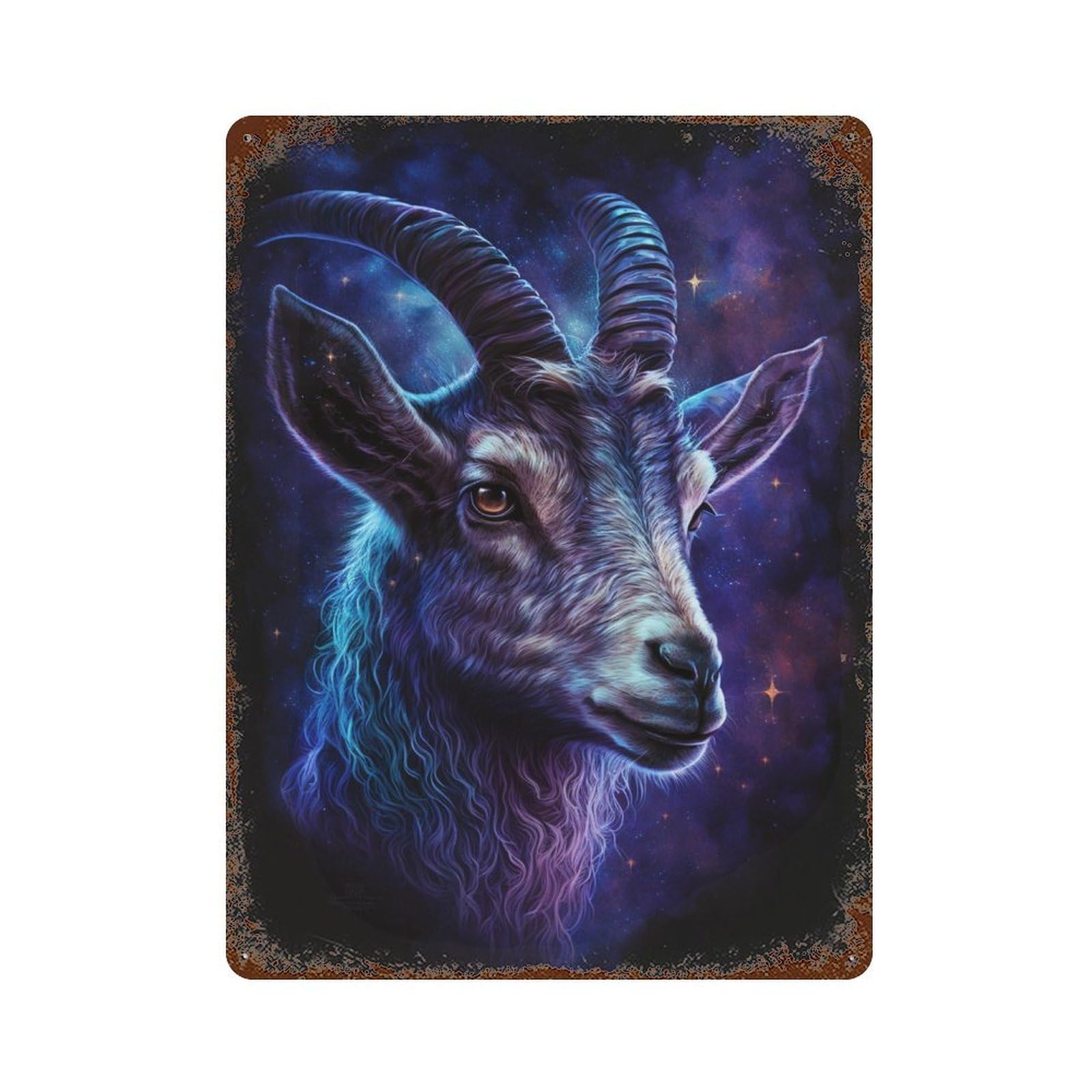 Rust Effect Galactic Goat Portrait Weathered Tin Sign 15.7"x11.8", Farmhouse Wall Decor for Farmhouse, Kitchen And Entryway Decor