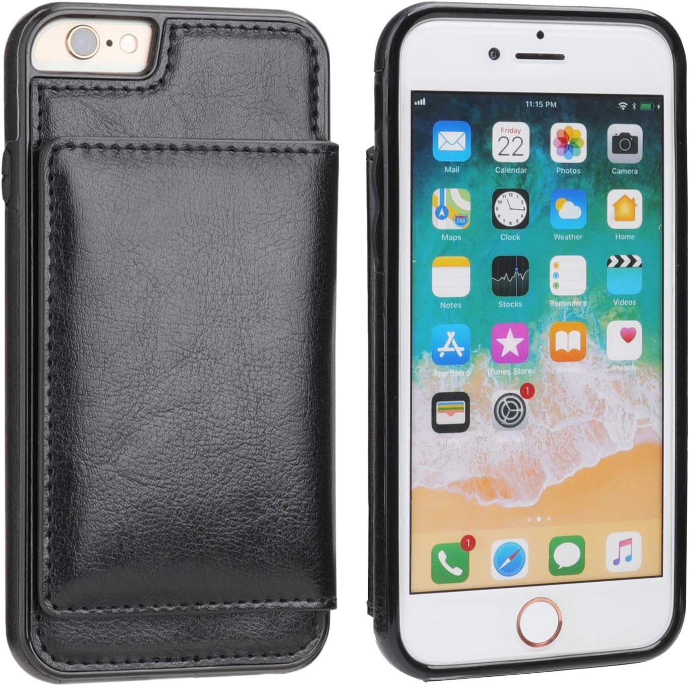 KIHUWEY iPhone 6 iPhone 6S Wallet Case with Credit Card Holder, Premium Leather Kickstand Durable Shockproof Protective Cover for iPhone 6/6S 4.7 Inch(Black)