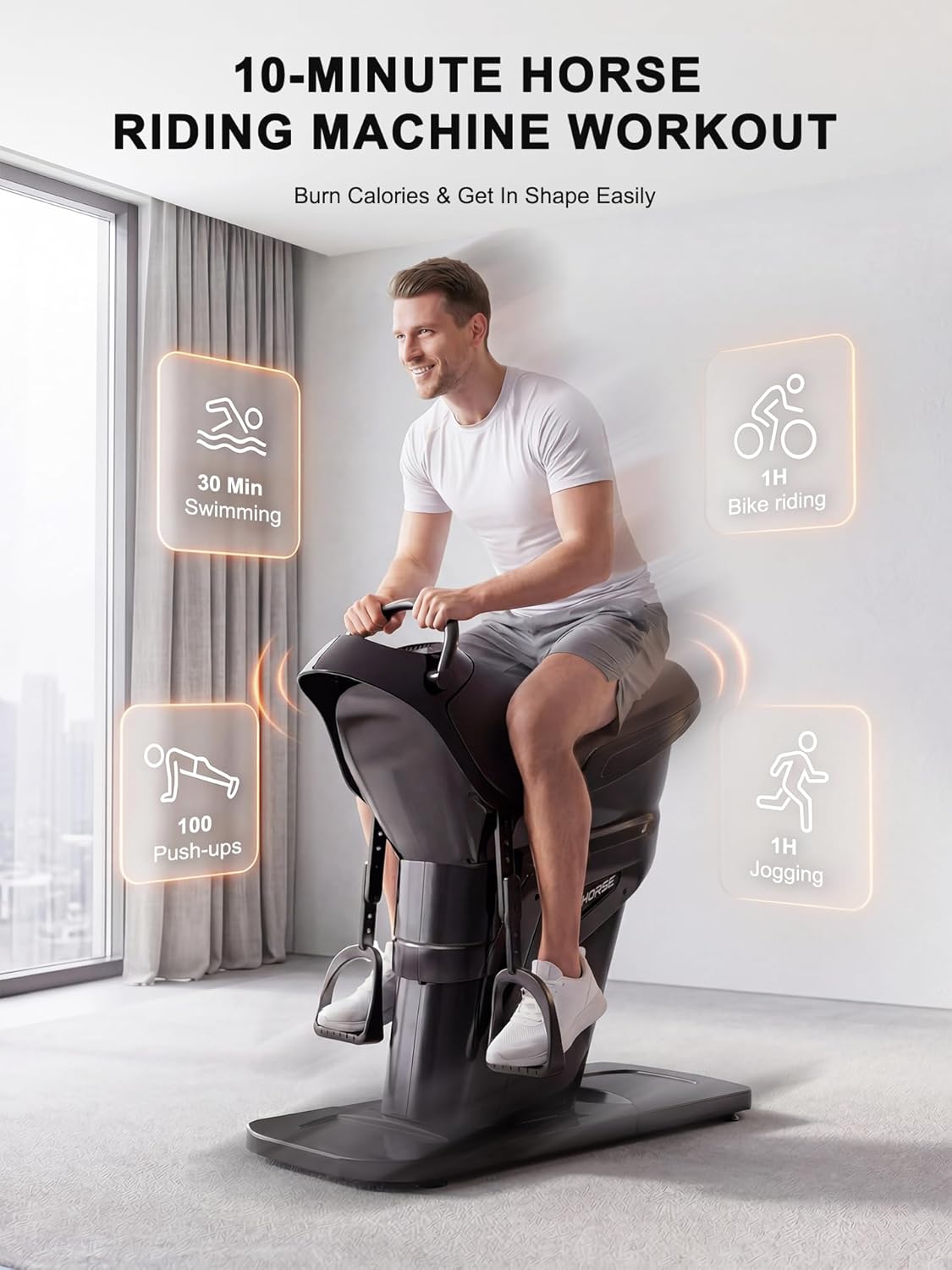 Electric Horse Riding Simulator Machine, Features 20-Speed and 3 Auto Modes, LCD Display Real-Time Calorie Data, Work Your Core at Home & Gym, Easily Build a Workout Routine, 330 Lbs Weight Capacity