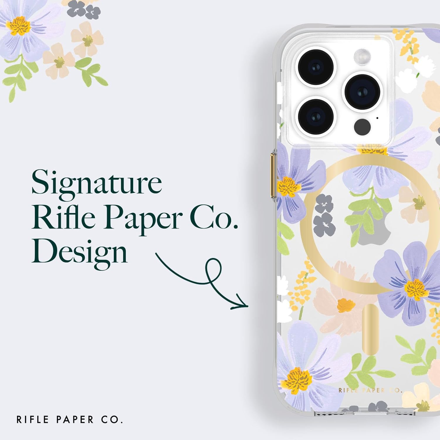 Rifle Paper Co. iPhone 15 Pro Case [Compatible with MagSafe] [12ft Drop Protection] Cute iPhone Case 6.1" with Floral Pattern, Anti-Scratch Tech, Shockproof Material, Slim Fit - Pastel Marguerite