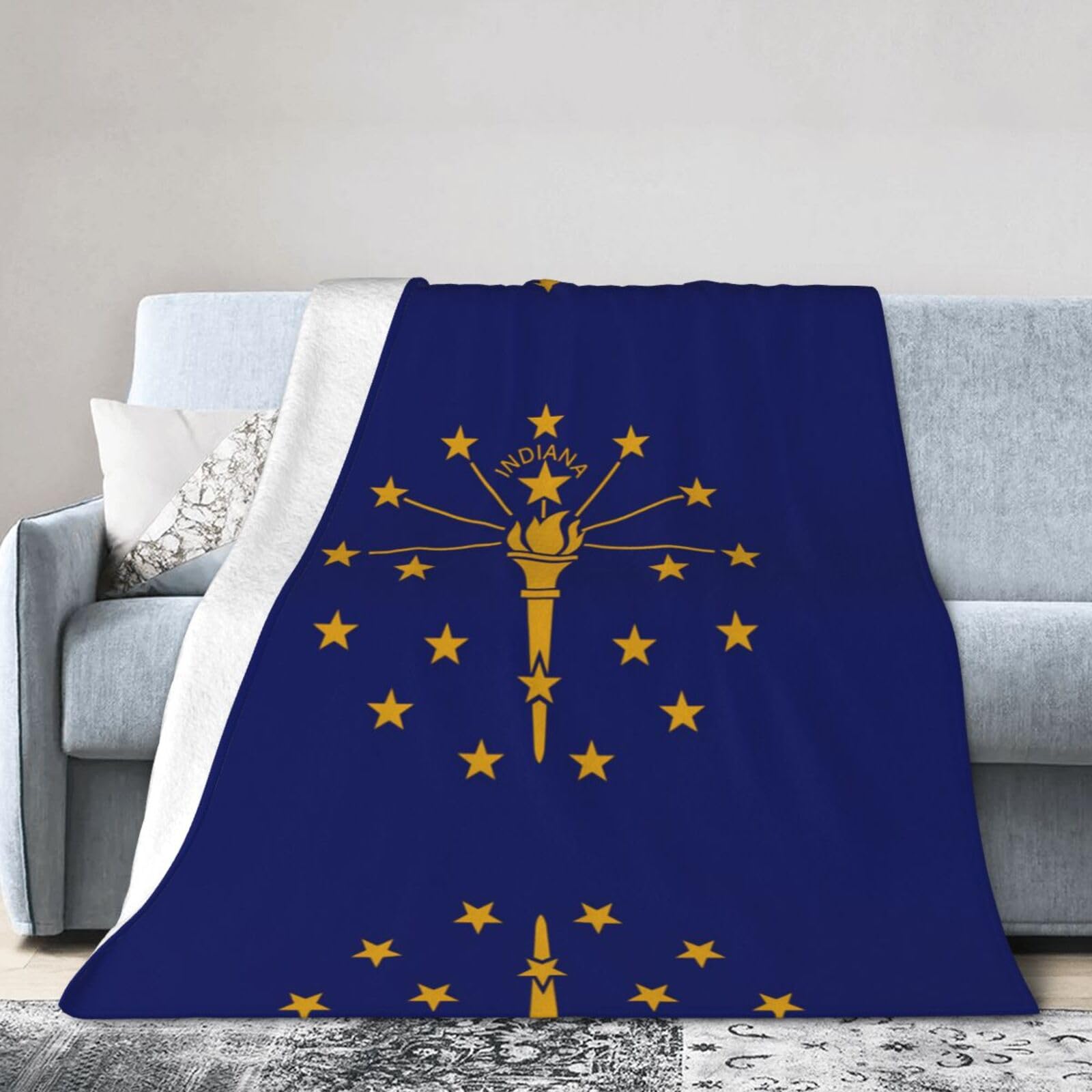 Indiana State Flag 40"x30" Fleece Blanket, Full Size, Super Soft, Suitable for Bed, Sofa, Camping, All Seasons