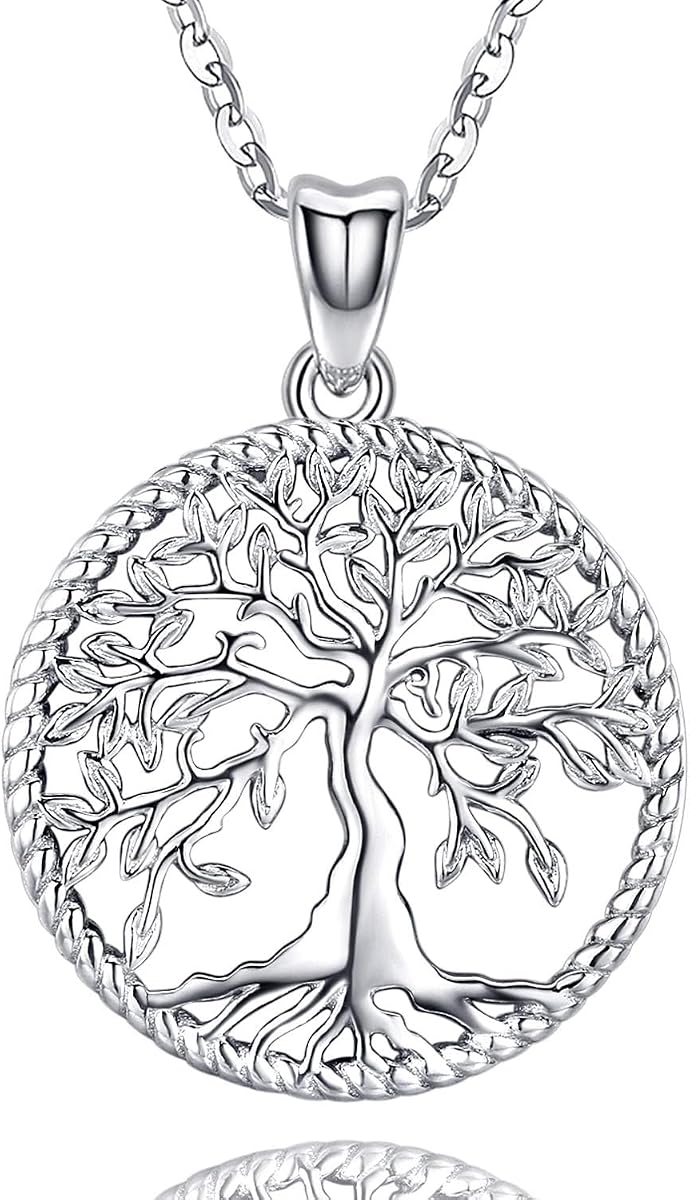 Odinstone Tree of Life Necklace, Sterling Silver Pendant for Women | Hypoallergenic Family Tree Necklaces Jewelry for Mom/Wife/Grandma(with Fine Gift Box), 18+2 inch Chain