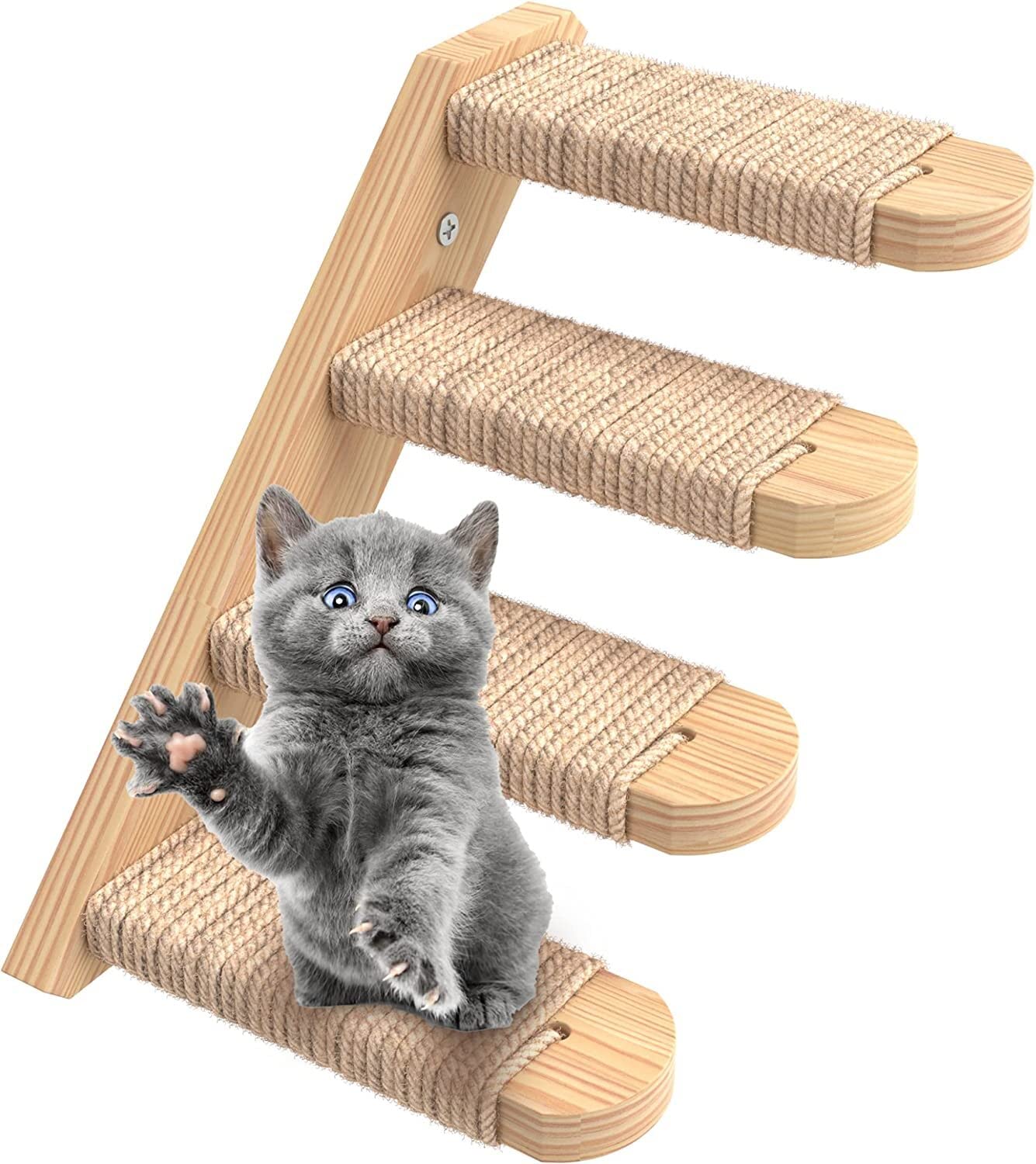 Skywin Cat Steps - Solid Rubber Wood Cat Stairs Great for Scratching and Climbing - Easy to Install Wall Mounted Cat Shelves for Playful Cats (Wood) (B0B5C6MP58) Amazon Price History, Amazon Price Tracker