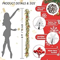 Vista 6 de Guirnalda de Navidad Dushle de 6 pies con luces, funciona con batería, guirnalda de Navidad iluminada con conos de pino, bayas rojas, copos de nieve