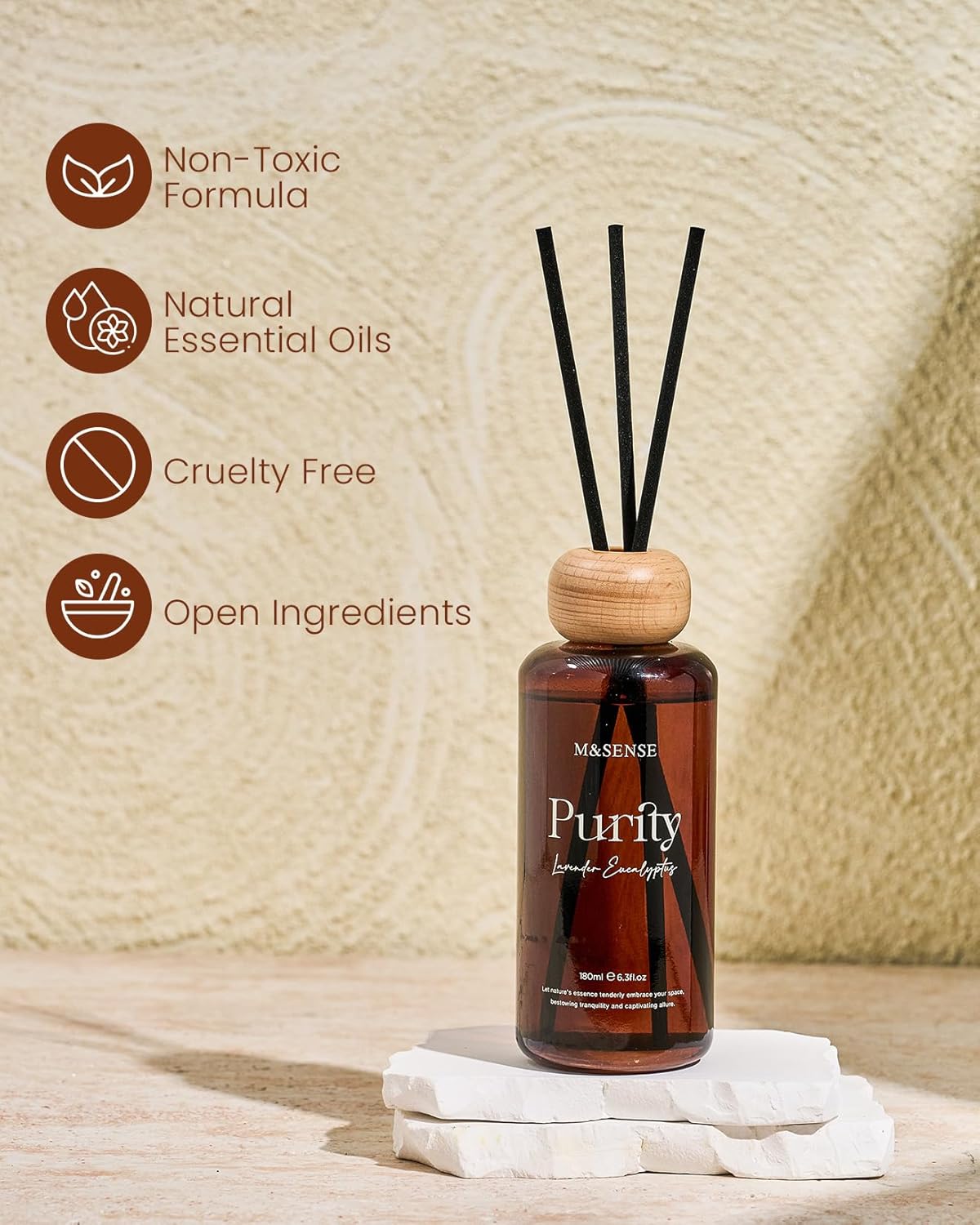 M&SENSE Lavender Eucalyptus 2-Piece Bundle: 6.3oz Diffuser + 16.9oz Refill with Sticks, Natural Home Fragrance