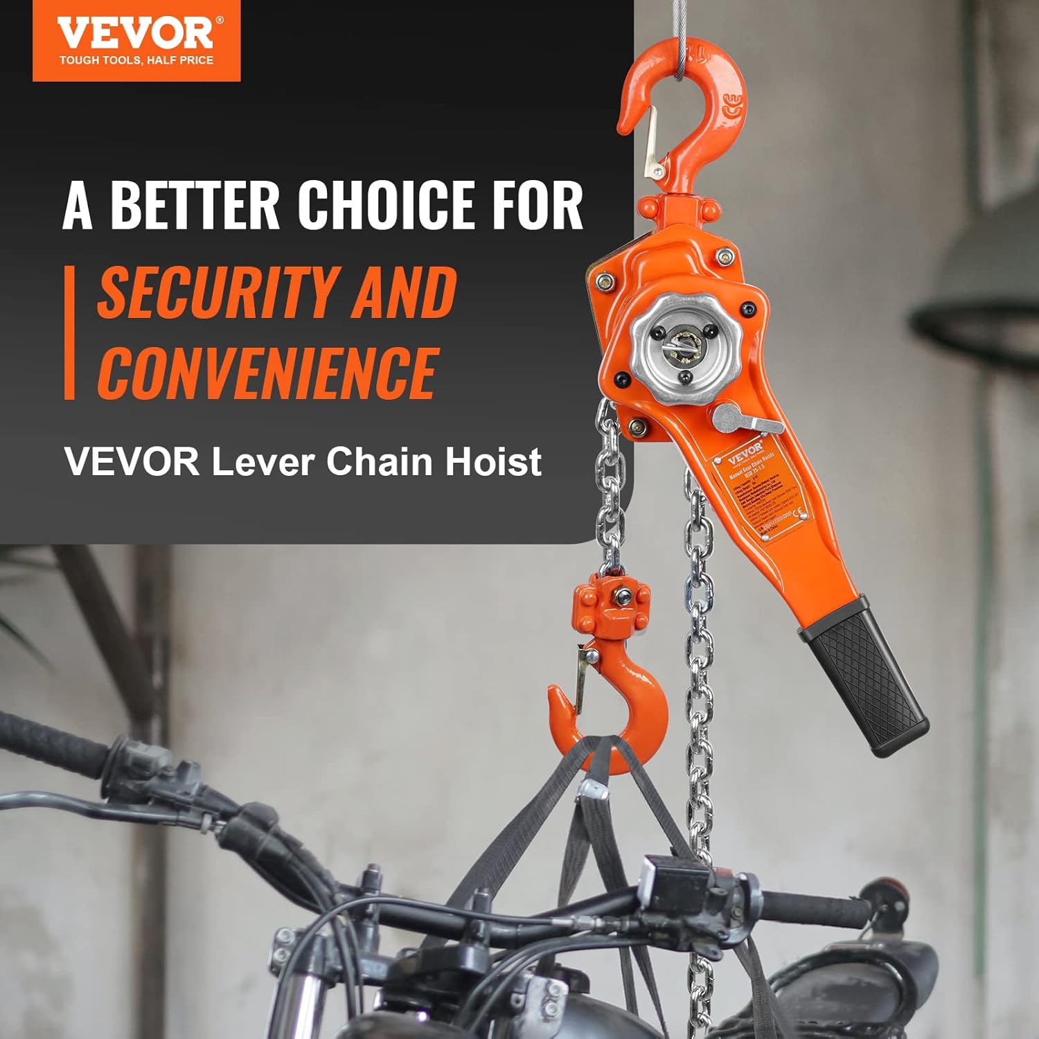 VEVOR Manual Lever Chain Hoist, 3/4 Ton 1650 lbs Capacity 10 FT Come Along, G80 Galvanized Carbon Steel with Weston Double-Pawl Brake, Auto Chain Leading & 360° Rotation Hook, for Garage Factory Dock - Image 2