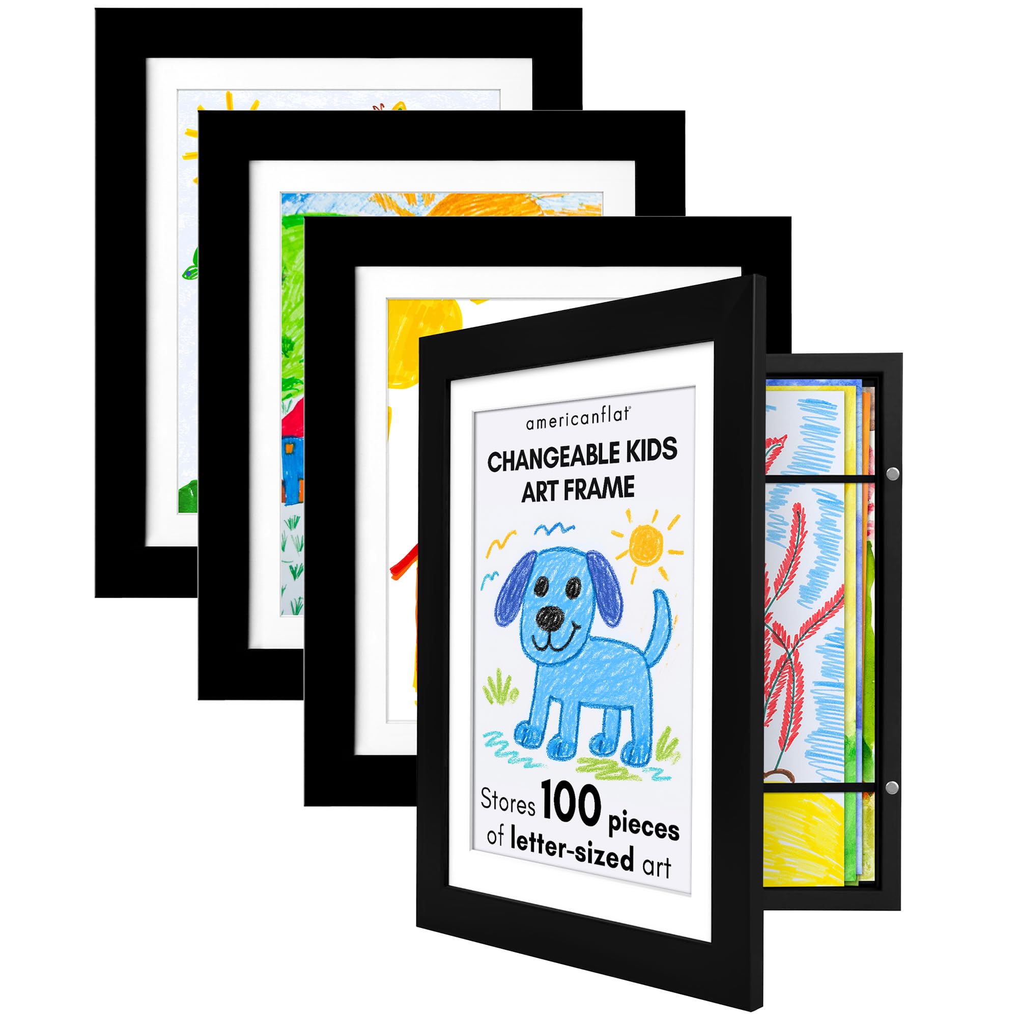 Americanflat 8.5x11 Changeable Kids Art Frame 4-Pack - Black