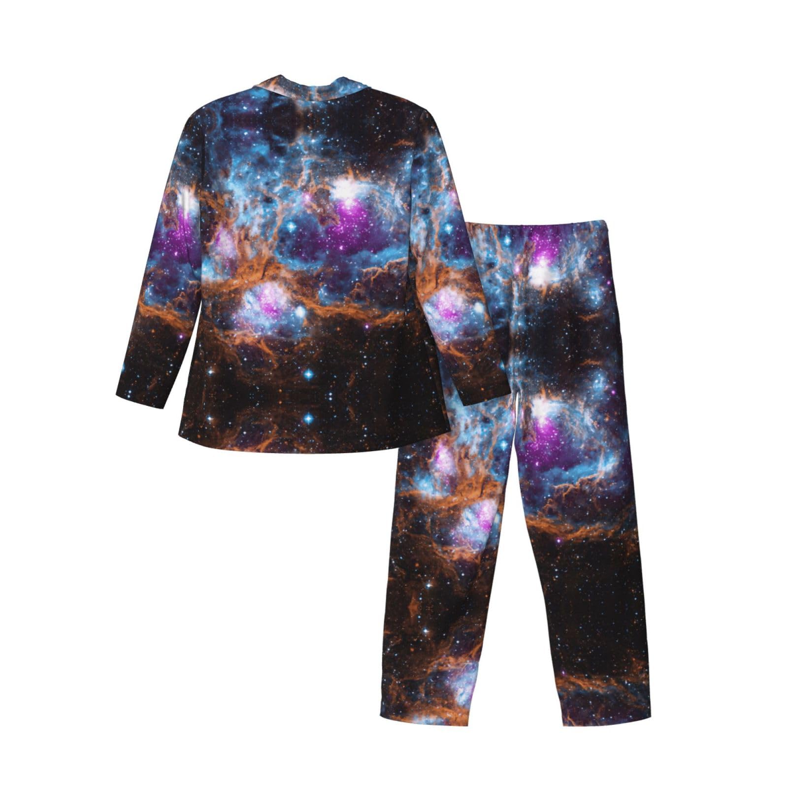 Conjunto de pijama para hombre con estampado de galaxia y galaxia, pijama suave de manga larga con botones y bolsillos