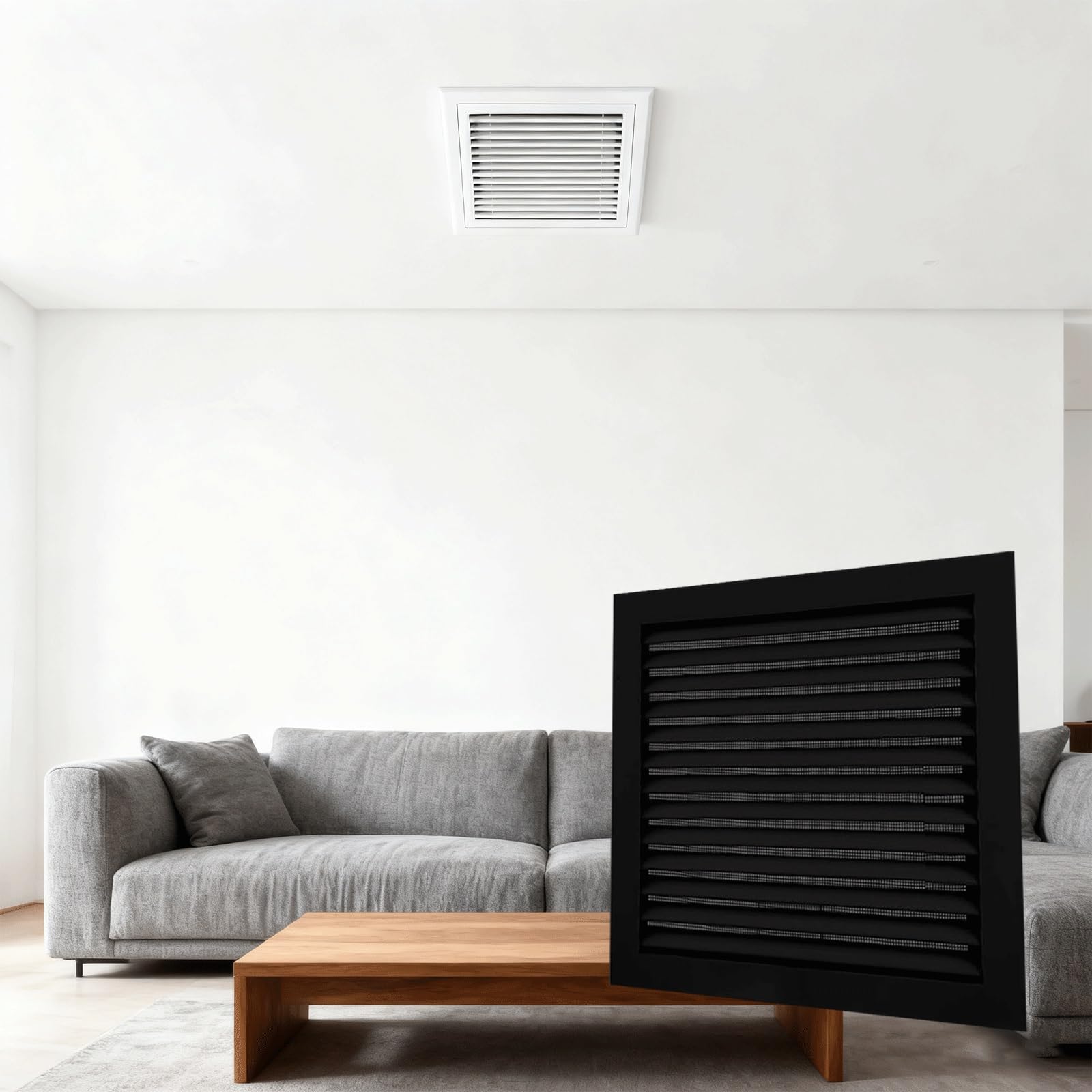 Copertura per Bocchetta di Ventilazione, Nera, 40x60 cm, con Filtro - Ideale per l'uso su pareti, soffitti e pareti Laterali in sistemi di Ventilazione Domestica, Cucina e Bagno, Design Resi