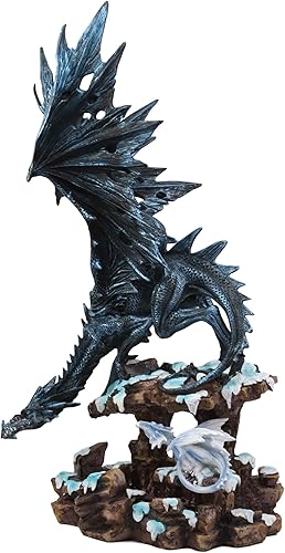 Miniatura 3 de Ebros - Estatua de dragón oscuro de invierno grande con hielo congelado, estatua de cría de dragones de 18.5 pulgadas de alto, Dungeons Dragons
