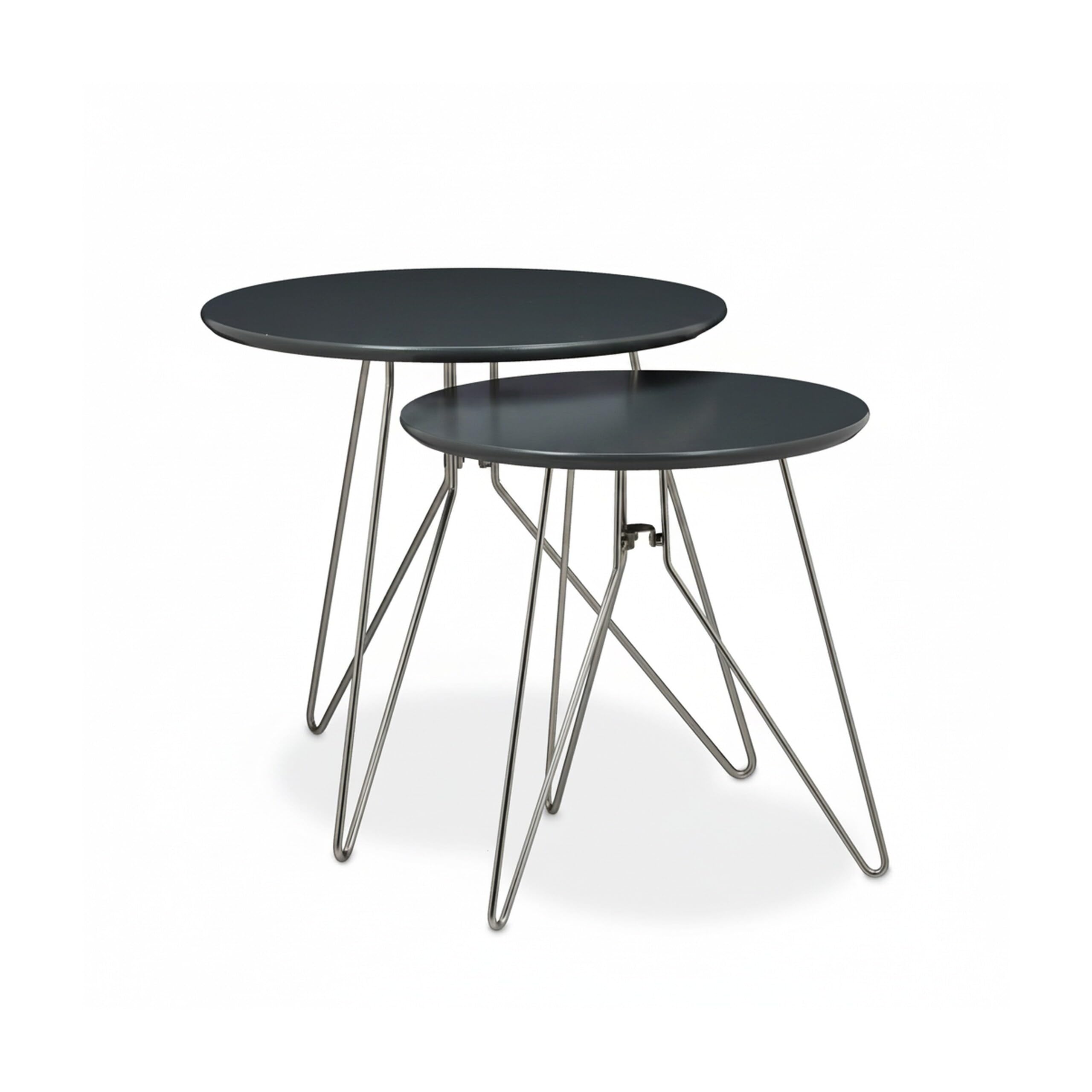 Relaxdays Mesa Auxiliar Redonda, Set 2 Unidades, Mesitas Centro Modernas, DM-Metal, 48 y 40 cm Ø, Gris Mate
