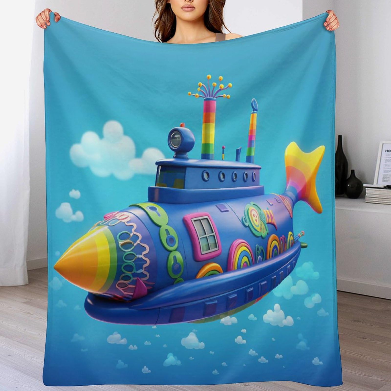 Manta de forro polar azul de submarino manta para sofá transpirable colcha ligera de 140x180cm