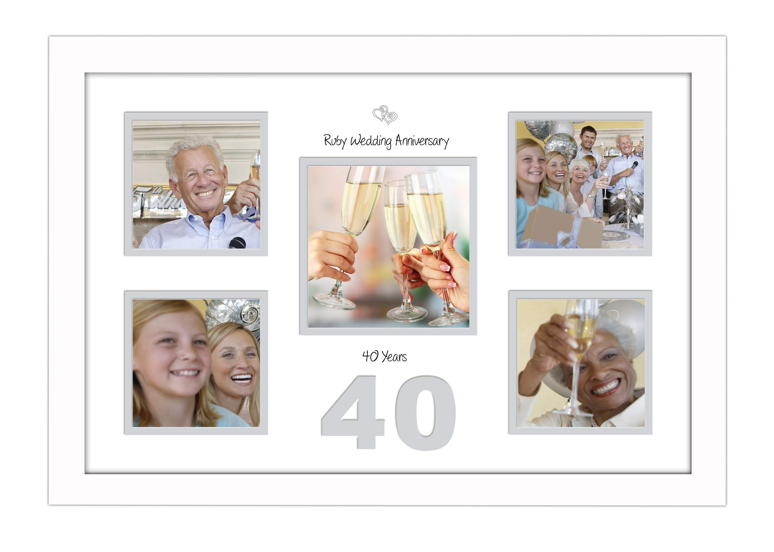 Photos In A Word White Finish Frame White Mount Grey Inside 40Th Anniversary Photo Frame Ruby Wedding 4X4 X4 And 5X5 976D (White Finish Frame White Mount Grey Inside)