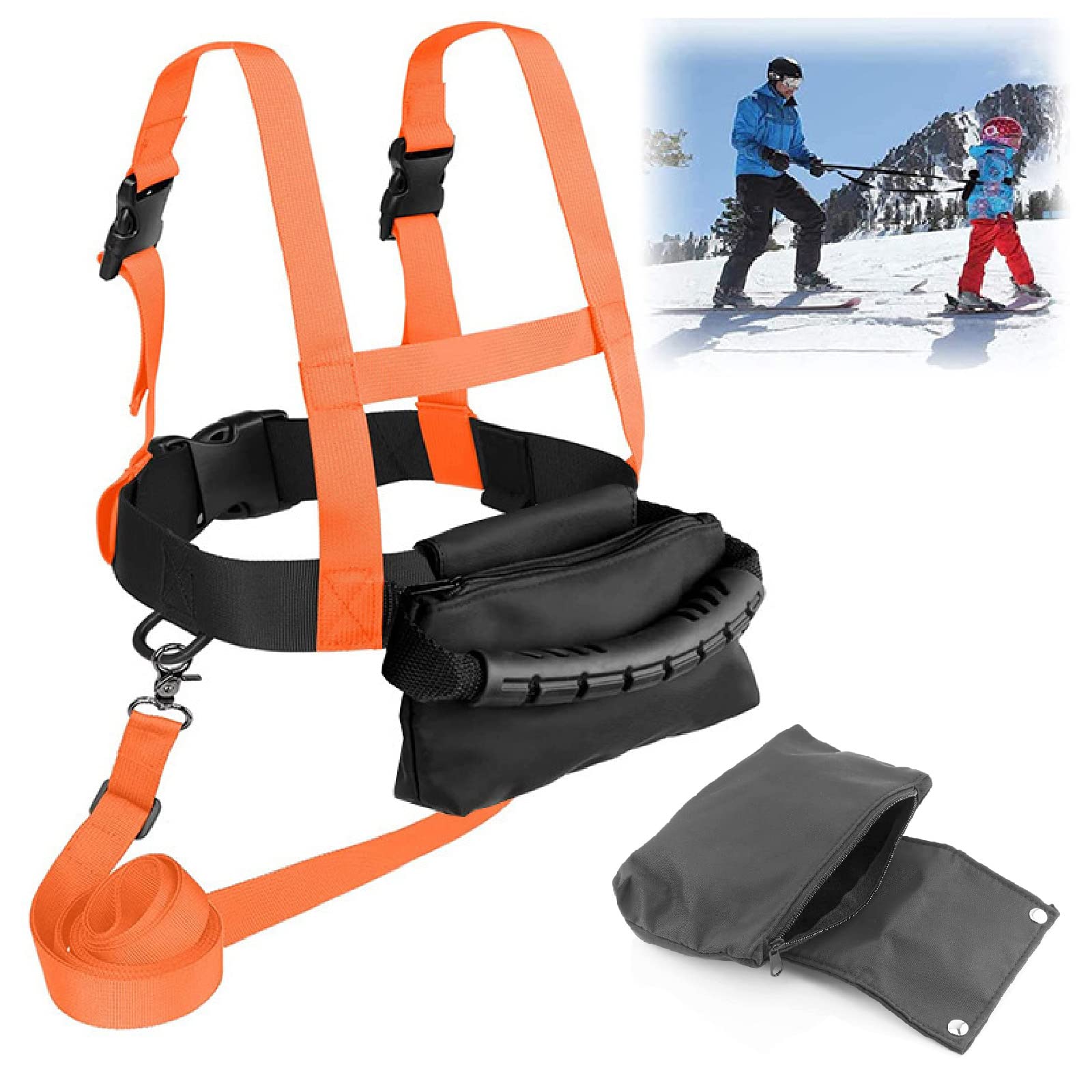 Harnais Ski Enfant WOONEKY - Contrôle Vitesse Débutants - Orange Réglable