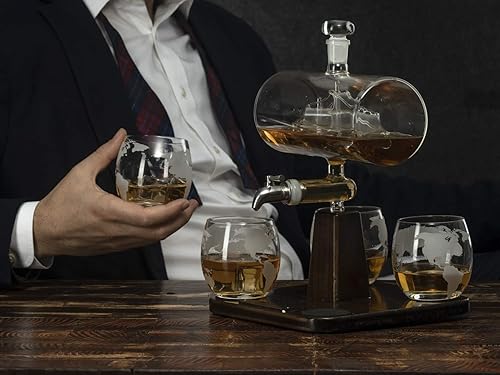 Miniatura 9 de Decantador de whisky y vino con barco antiguo juego de decantadores de barco sabroso con 4 vasos de globo dispensador de bebidas para vino whisky