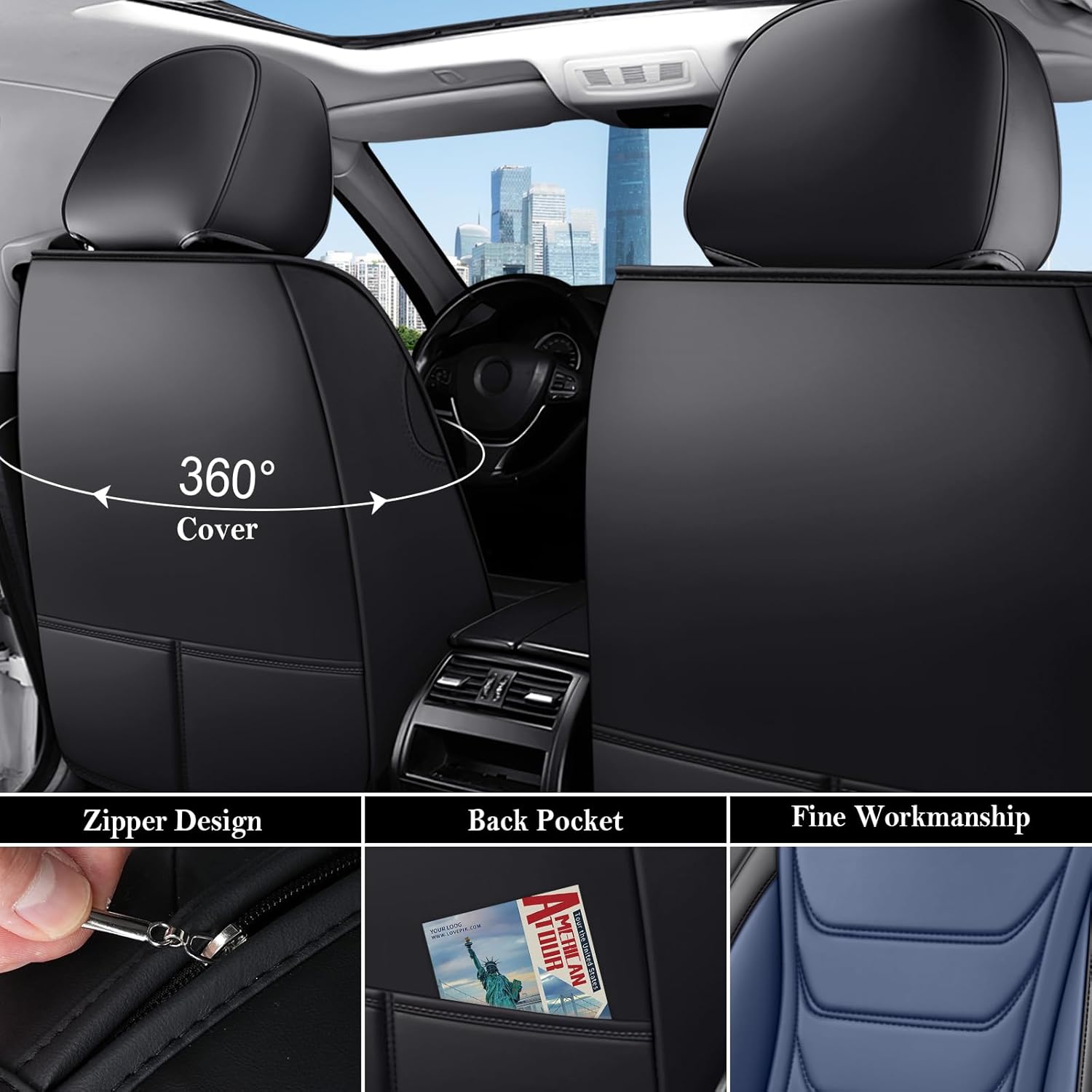 Car Seat Covers for Toyota Corolla 2005-2025 Front Seats, Comfortable Waterproof Nappa Leather Protector, Airbag Compatible Interior Accessories (Black Blue)