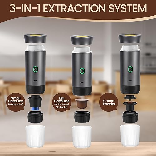Miniatura 2 de Máquina eléctrica de café expreso, cafetera portátil 3 en 1 para viajes, autocalentamiento de 4 a 6 minutos, compatible con café molido y cápsulas
