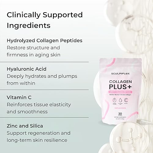 Miniatura 5 de Péptidos de colágeno hidrolizados en polvo, marino, bovino y pollo, complejo multicolágeno sin sabor para mujeres, reafirma la piel y aumenta la