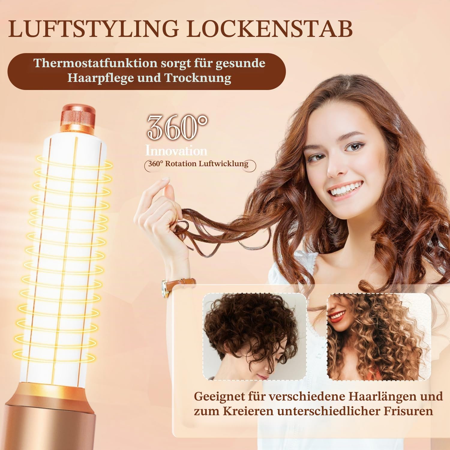 Air Styler 7 IN 1 Haartrockner mit Haarföhn Haarstyler, Warmluft Bürste, Wrap Air Lockenstab, Runder Kamm, Diffusor, Konzentrator Zubehörteilen, Tragbarer Reisefön für Zuhause, Reise (Weiß S)