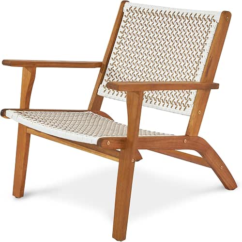 VINGLI Outdoor Lounge Chairs Acacia Wood with Woven Web Seat