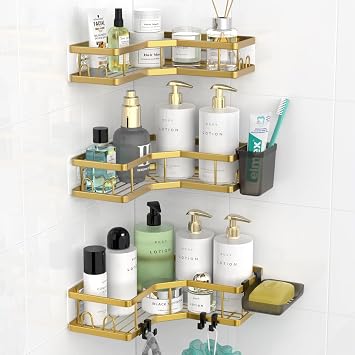 AKTECKE Corner Shower Caddy Bathroom Organizer Adhesive Shower Rack Bathtub Shelves - 3Pack No Drilling Shower Shelf - Stainless Steel Organizer