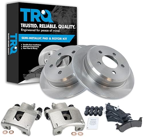 TRQ Pinzas de freno traseras Pastillas y rotores de cerámica compatibles con Jeep Grand Cherokee 1995-1998