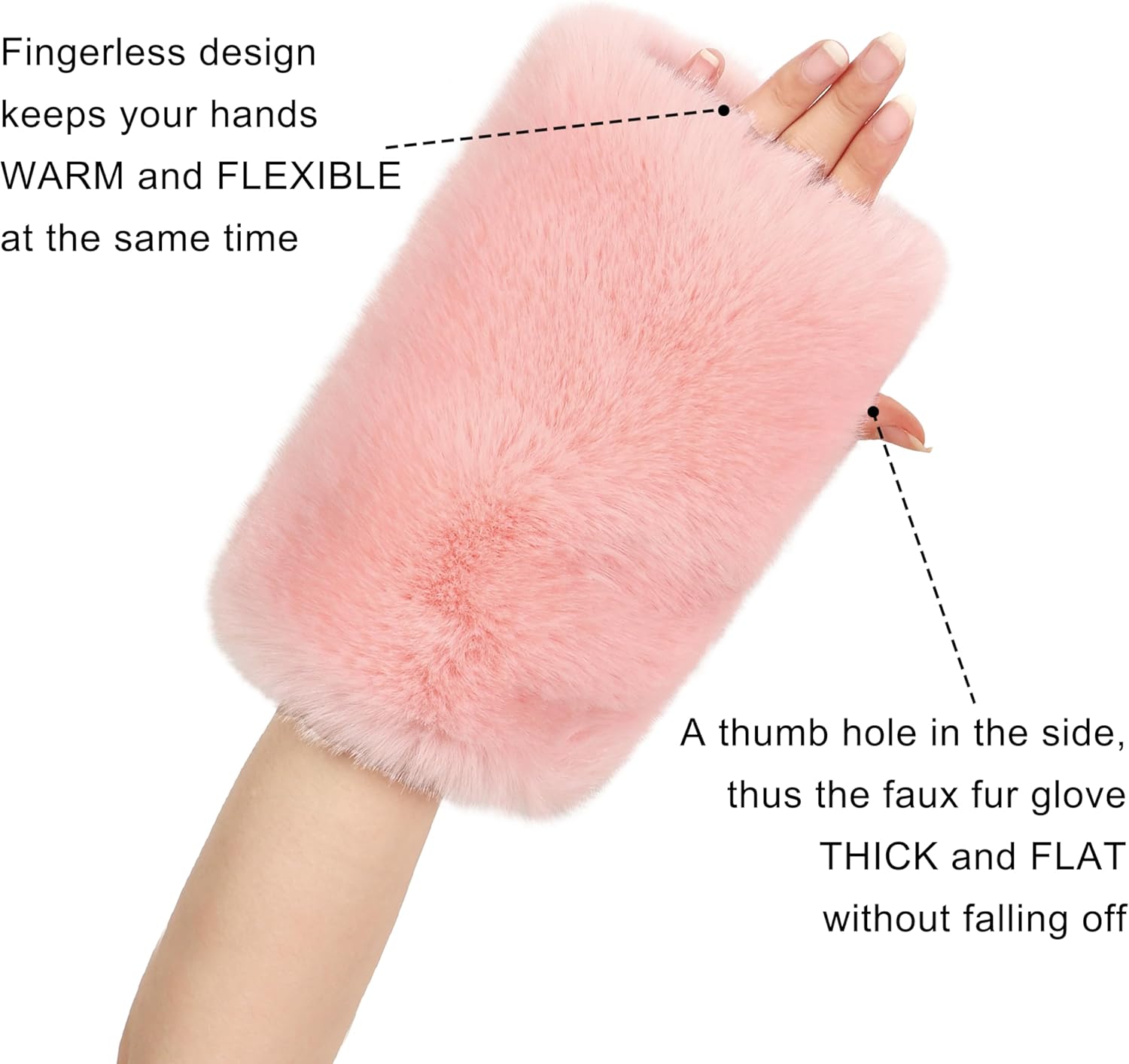 LA CARRIE Women Fingerless Faux Fur Gloves Smooth Furry Soft Fuzzy Plush Winter Cold Warmer Cuffs Black White for Girls - Image 4