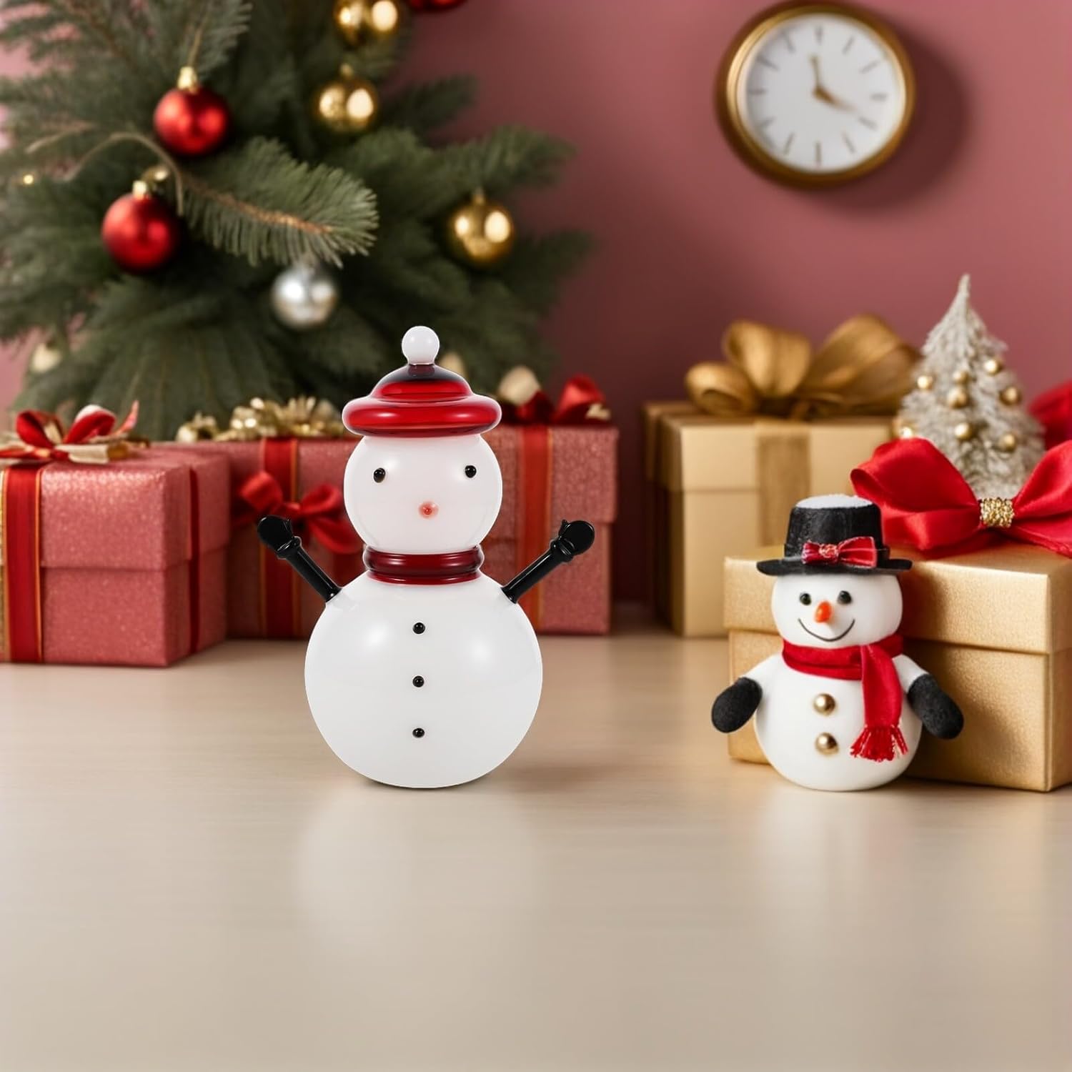 PRETYZOOM Snowman Candy Jar with Lid Small Glass Decorative Container for Christmas Home Décor and Candy Storage