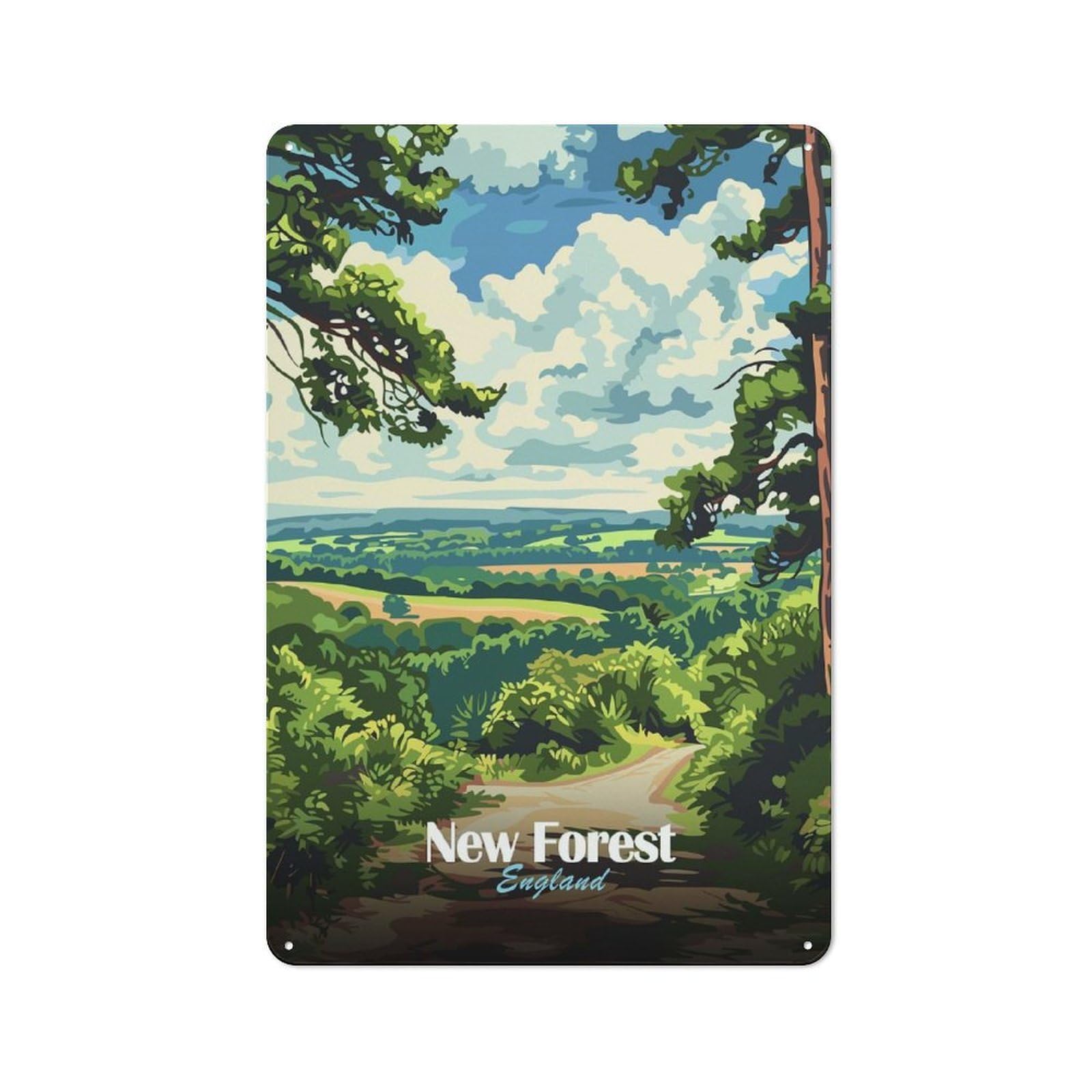 Junmoney Style-13 New Forest England Landscape Warehouse Style Metal Wall Decor 30X20cm, Metal Wall Sign For Workspace, Cafe, Hallway Or Garage
