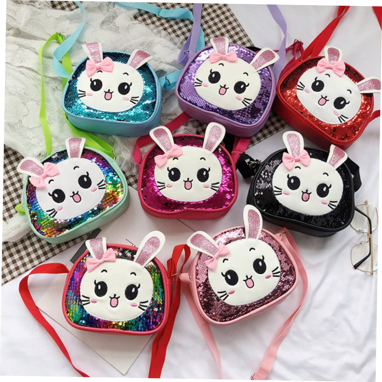 3stücke Junge Mädchen Crossbody Tasche Mit Glitzer Und Hasen- Für Kleinkinder Einkauf Und Freizeit Mit Schultergurt Einfach Zu Öffnen Schließen