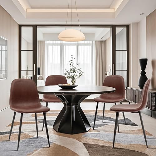 Miniatura 19 de CangLong - Silla de respaldo y asiento acojinado para silla, comedor. Marrón oscuro,Negro -,Mesa gris claro + 4 sillas marrón oscuro