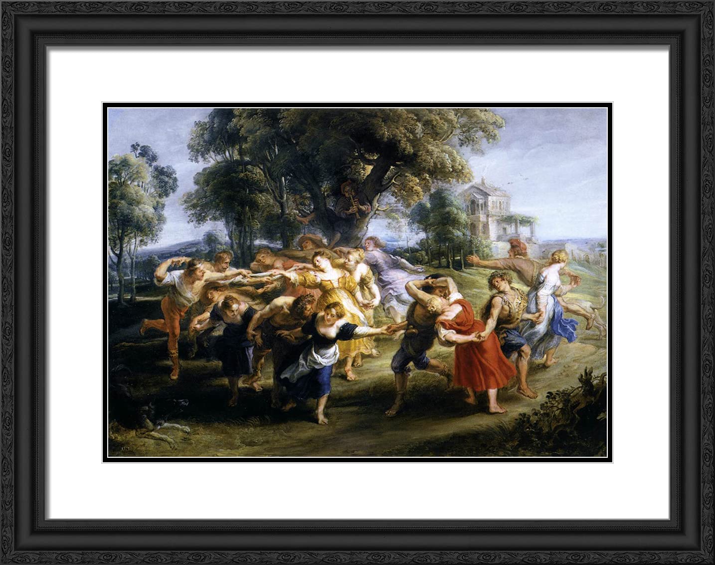 ArtDirect Rubens, Peter Paul 24x19 Black Ornate Framed Art Print with Double Matting Titled: Dance of Italian Villagers
