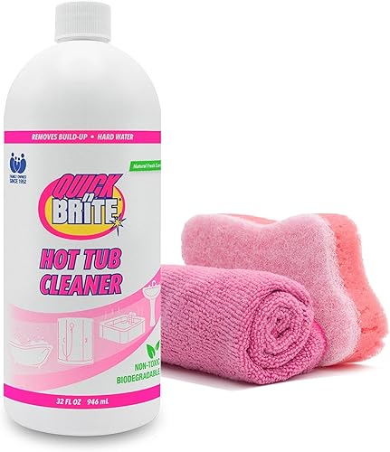 Quick N Brite Kit limpiador de bañera de hidromasaje resistente, gel de limpieza no abrasivo con esponja y paño, 32 onzas (el embalaje puede variar)