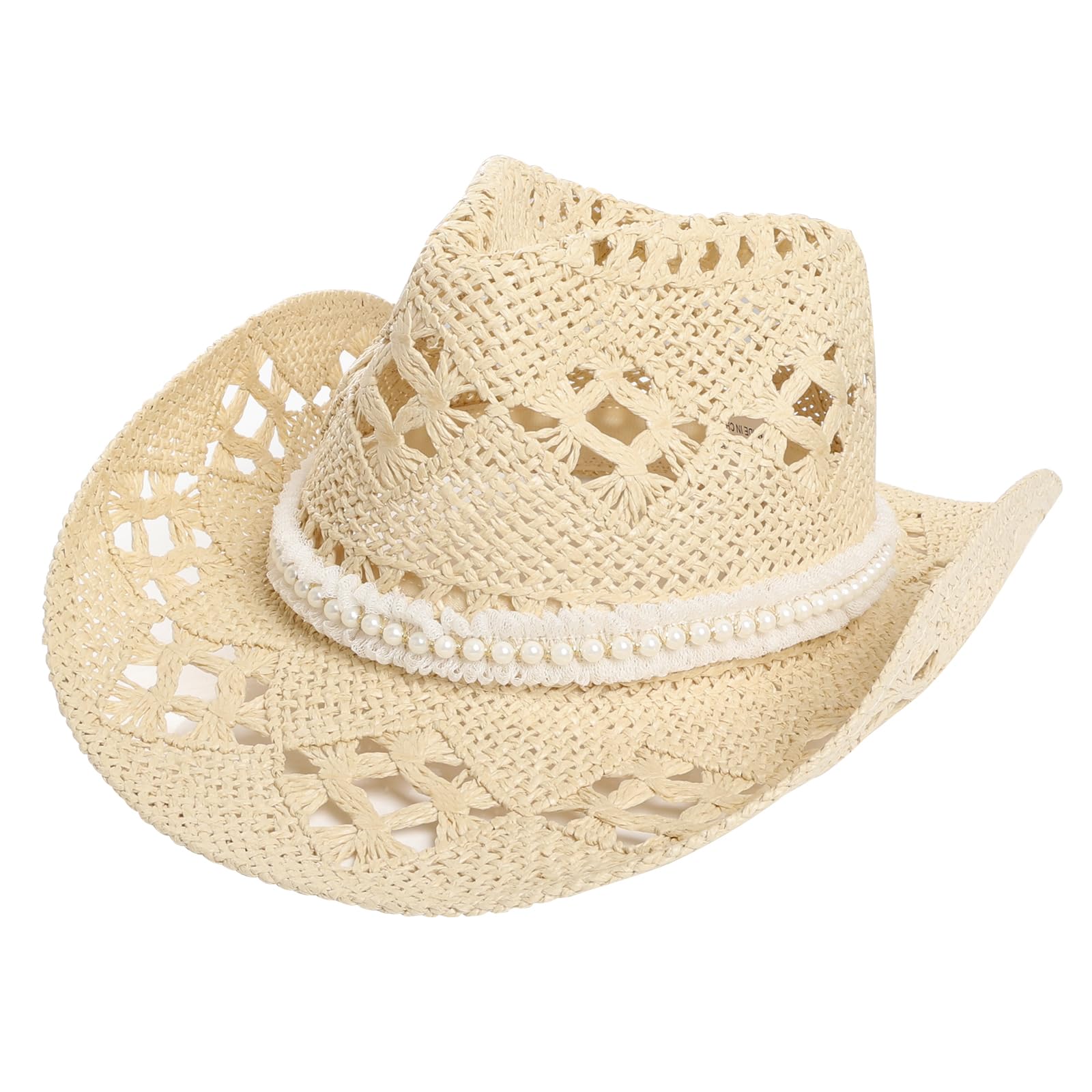Western Straw Cowboy Hats for Men Women Holiday Beige Beach Cowboy Hat Coastal Cowgirl Hat with Decorative Hat Band