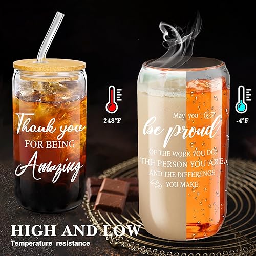 Miniatura 10 de Purpeak Juego de 12 vasos de vidrio de agradecimiento para empleados, regalos de agradecimiento para compañeros de trabajo, vasos de vidrio de